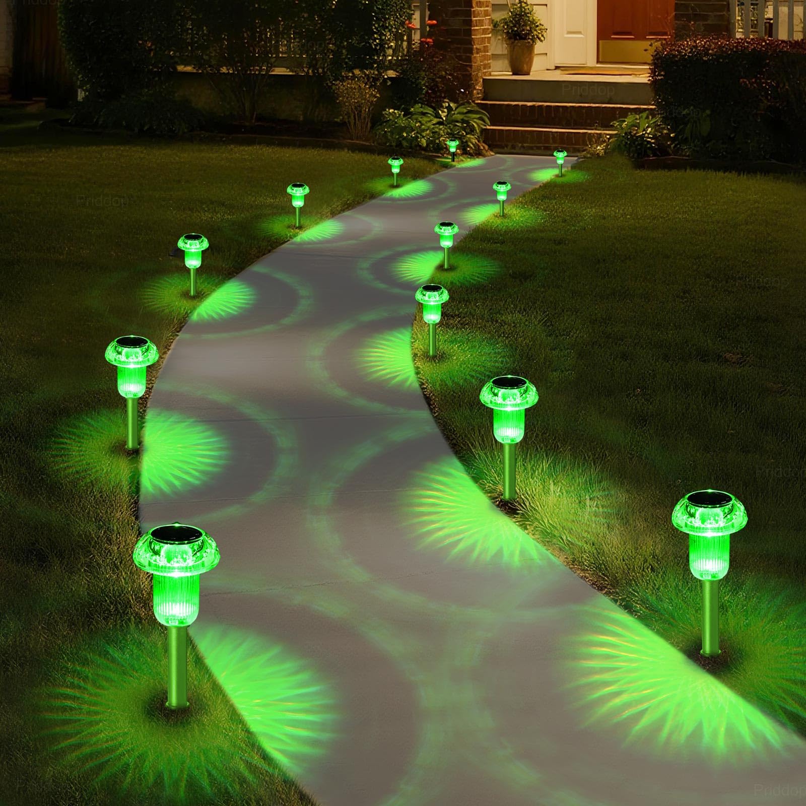 Priddop Solar Lights Outdoor Pathway Waterproof 8 Pack Green Stake LED Green Stake Acrylic Mushroom Decorative Garden Lights for Yard Landscape Patio Outside Decor