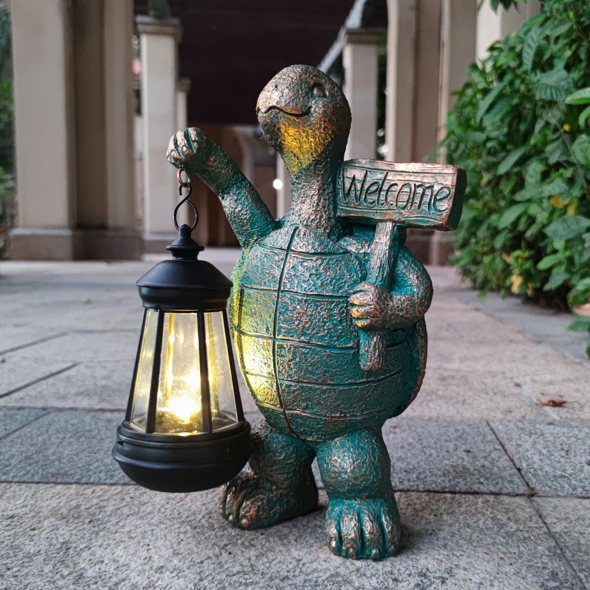 JOYBEE Garden Statues Turtle with Solar Lantern Outdoor Decor-Turtle Solar Figurines Lights Decorations for Patio Yard Lawn Orna