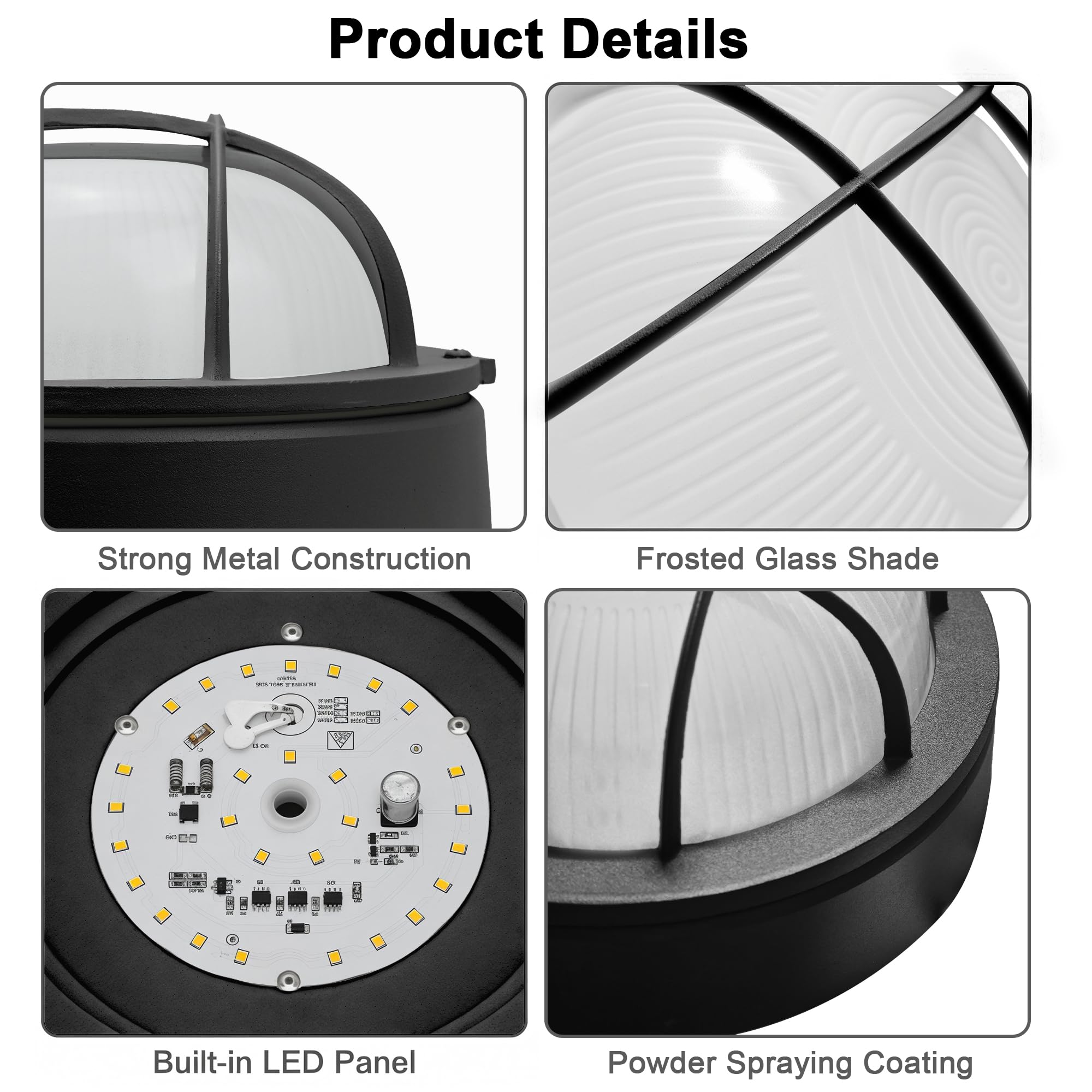 Faymart Lighting 8 Nautical Outdoor Light-Black Round Bulkhead Led Lights Sauna Light Fixture Outdoor 8 Nautical Bulkhead Light 3000K 1500Lm 15W Led Outside Wall Lights