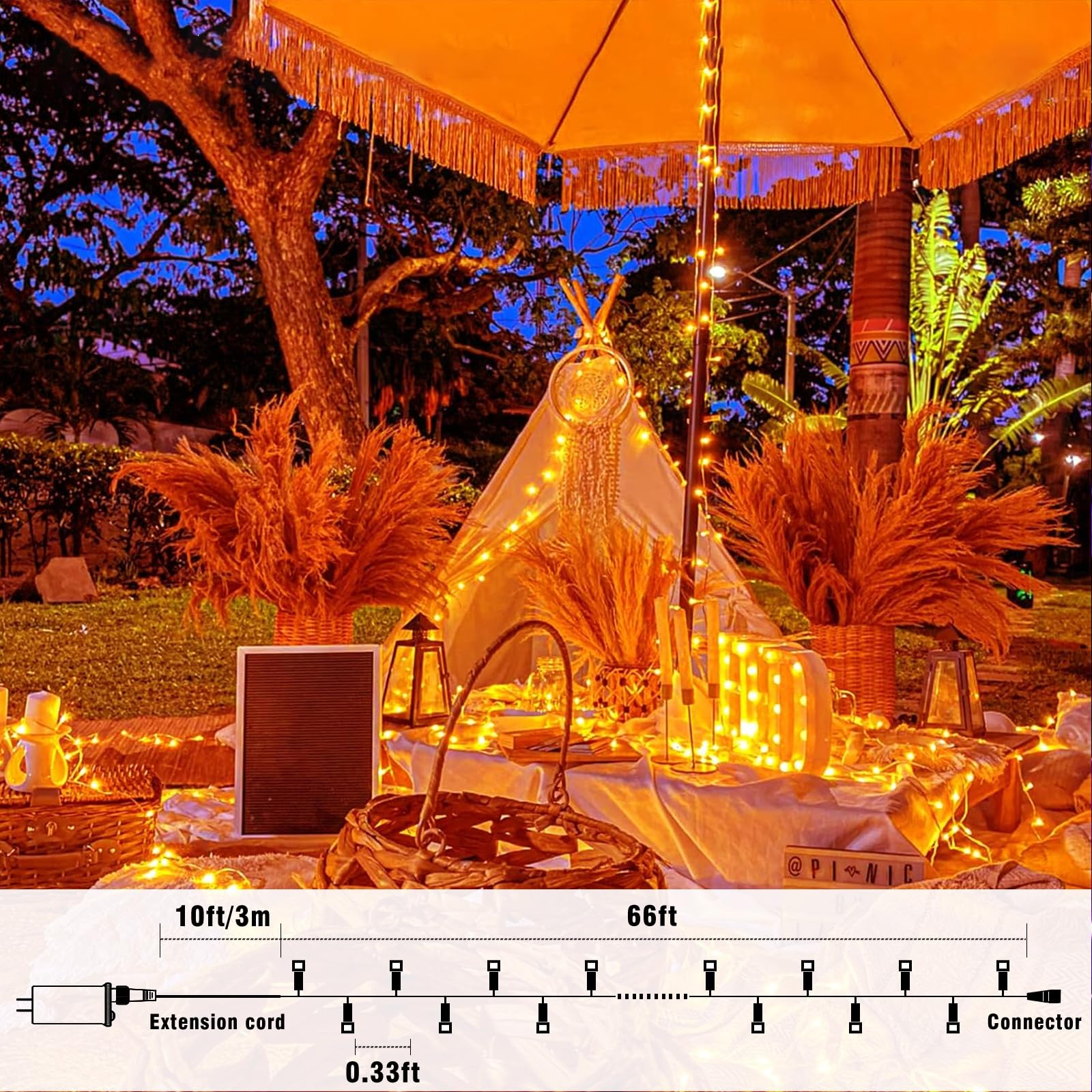 Nielfoi 66Ft 200 Led Christmas Lights Outdoor  Orange Christmas String Lights Indoor Waterproof 8 Modes Timer  Connectable Clear Wire Twinkle Fairy Lights For Indoor Bedroom Tree Party Holiday Decor