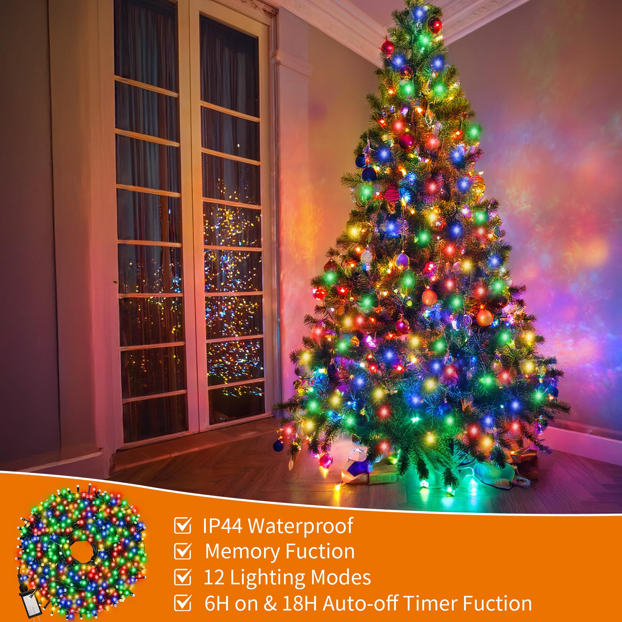 Christmas Light 500 Leds 172Ft Green Cable Wire Fairy String Twinkle Lights Plug In 12 Modes For Xmas Tree, Party, Indoor,Outdoor, Garden, Wedding, Home Decoration (Multi Color)