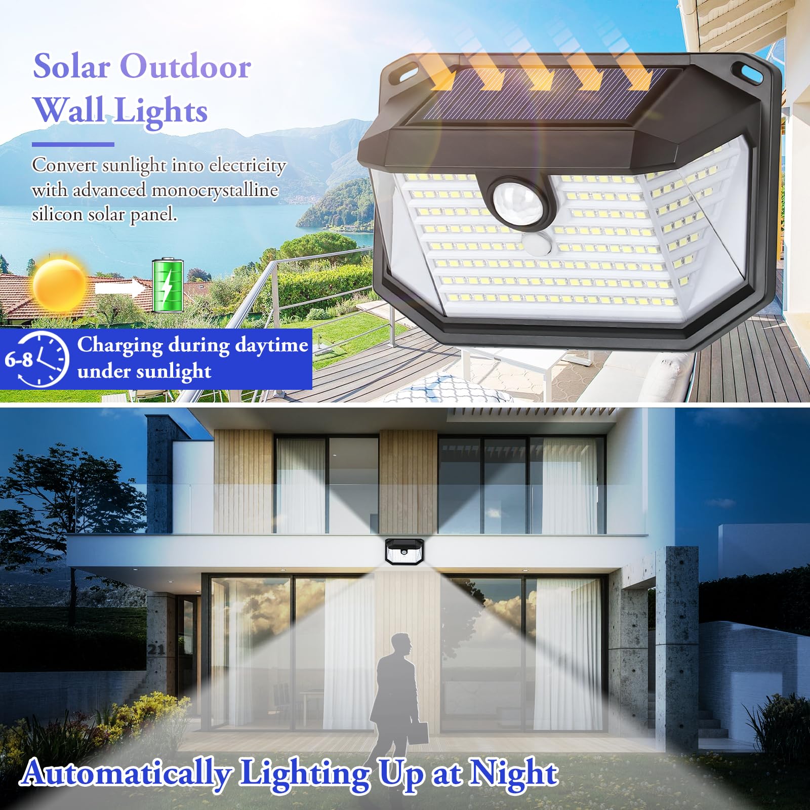 4-Pack Solar Wall Lights Outdoor With 3 Modes & Reflector, Waterproof Bright 178 Leds Motion Sensor Security Lights, Solar Power