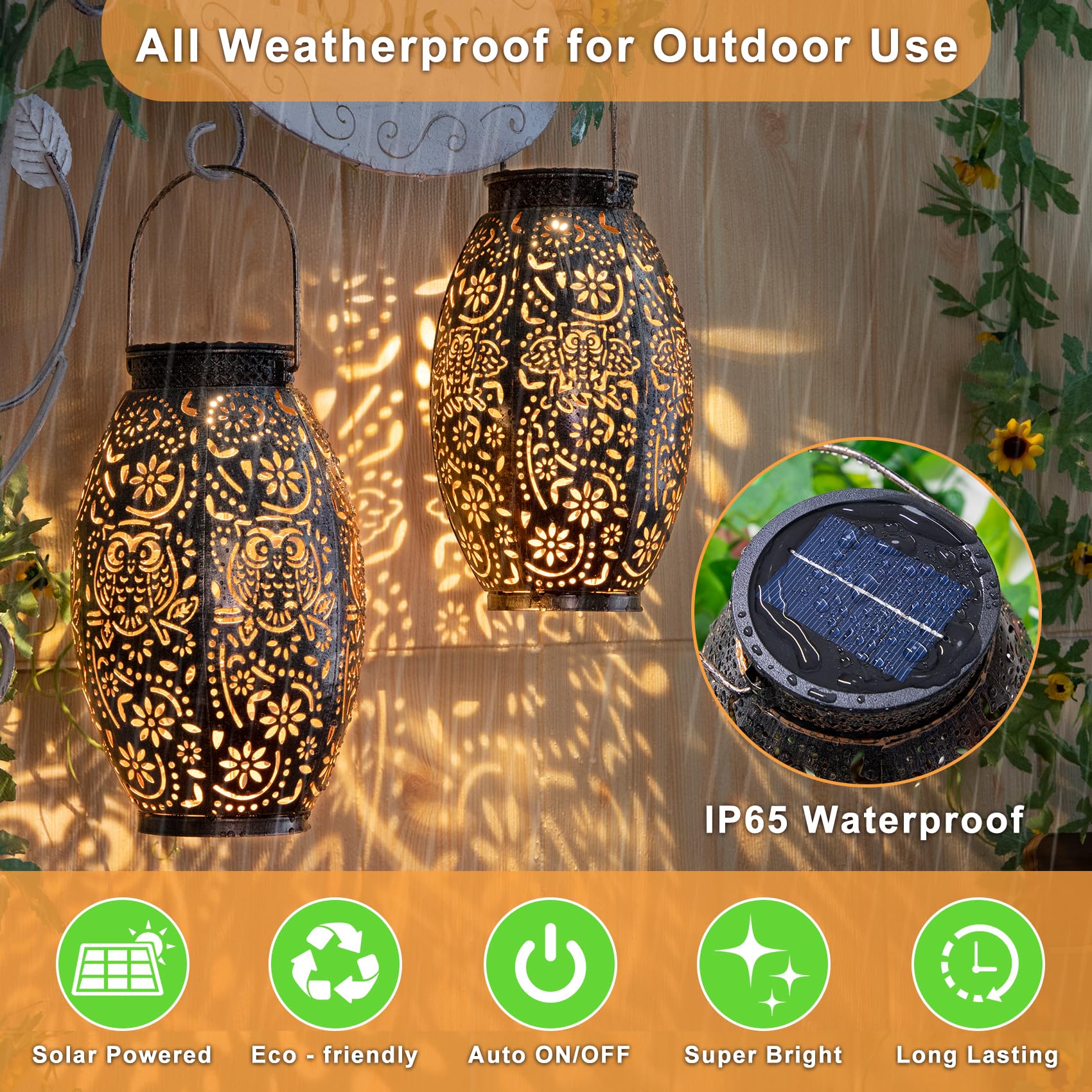 2Pack Owl Solar Outdoor Lanterns Waterproof, Large Decorative Garden Solar Lights For Table, Patio, Yard, Lawn Ornaments, Birthd