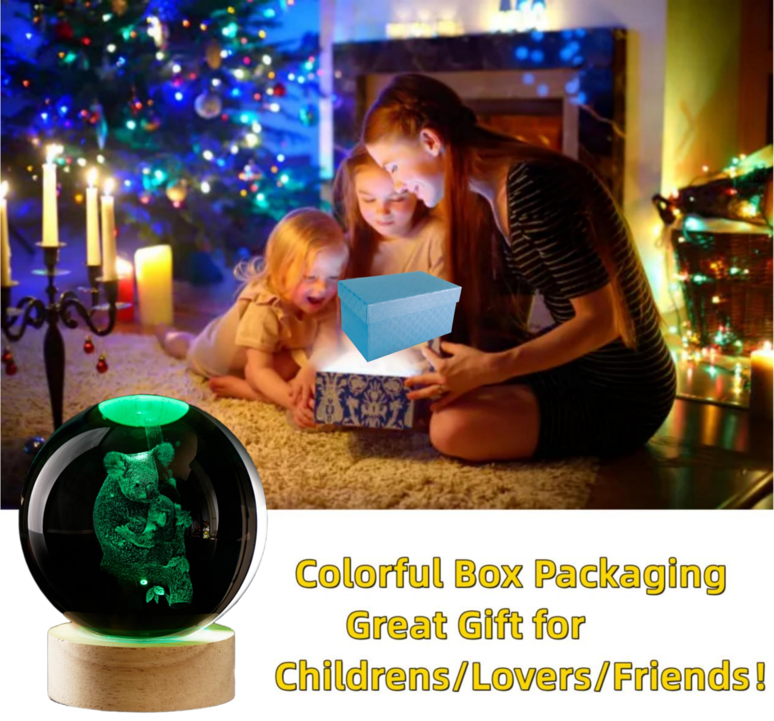 3D Koala Crystal Ball Lamp,Lifelike Bear Crystal Night Light,16 Colors Changing Light,Dimmable Remote Control,Desk Koala Lamp (M