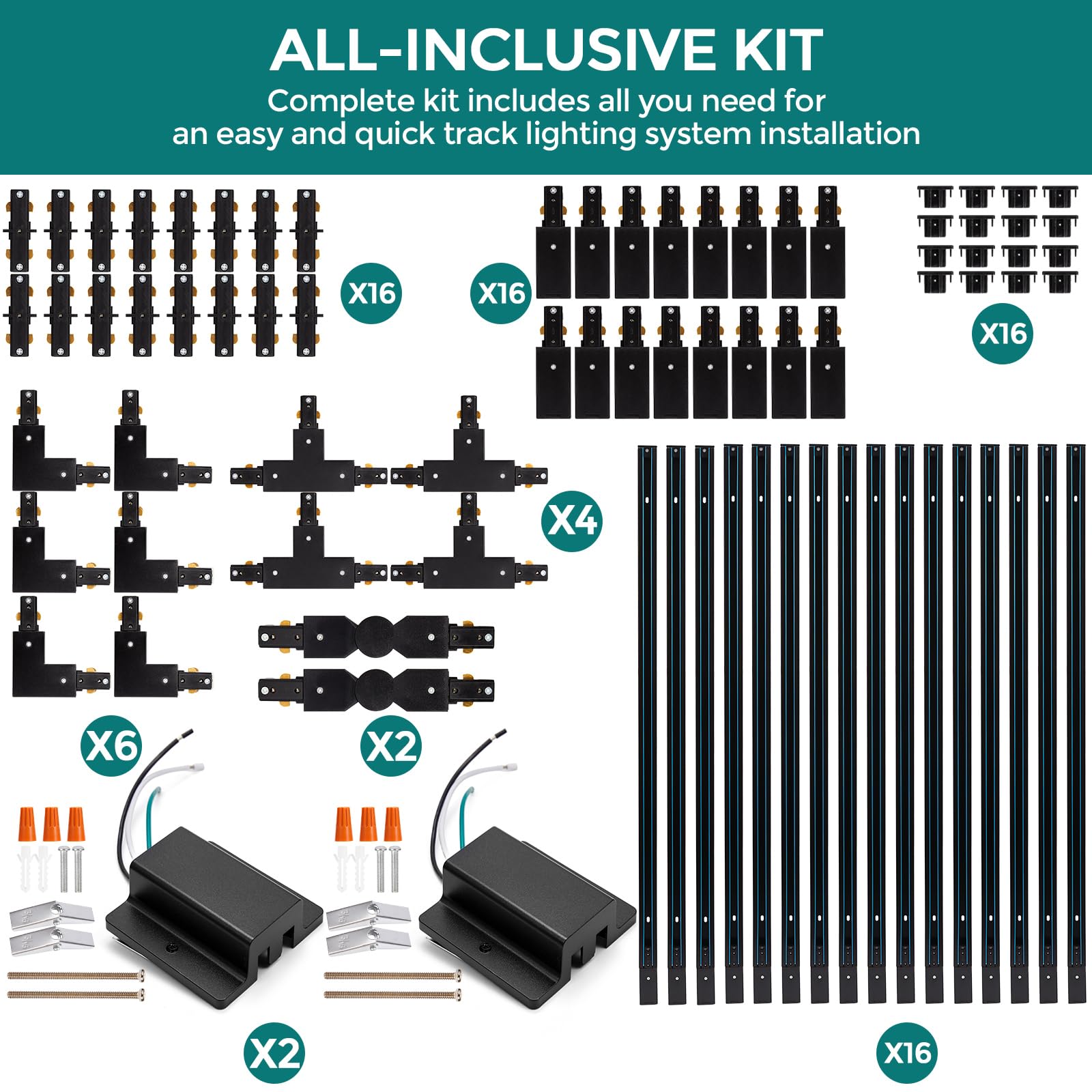 H Track Lighting Rails Kit - Icreating 52.5Ft Black Track Lighting Tracks 3 Wire With Floating Canopy Connector  L  I And T Connectors For Single Circuit H Type Led Tracks Lights Heads Fixtures