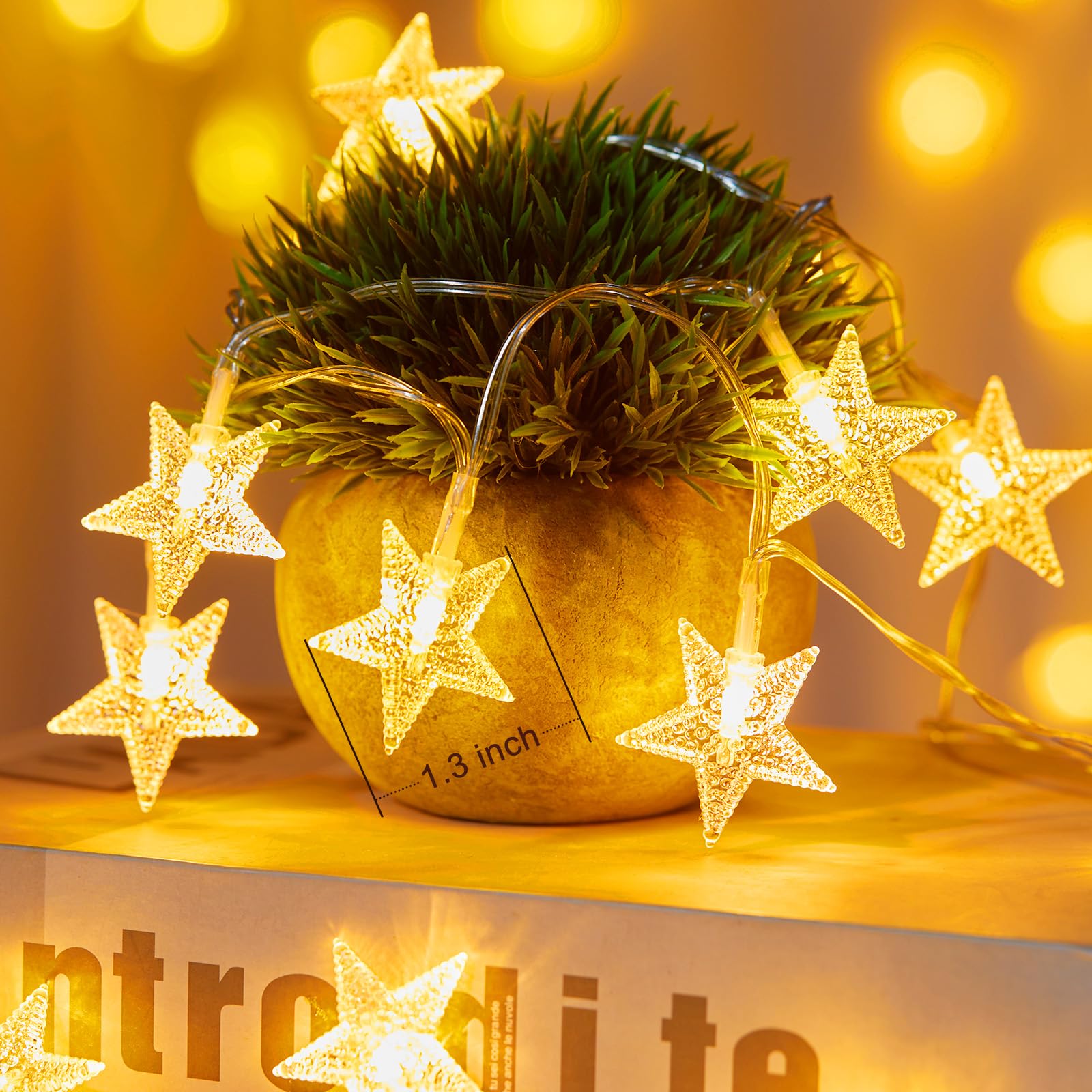 Minetom 2 Pack Star String Lights - 17 ft 50 LED, Battery Operated, Waterproof, Warm White for Indoor/Outdoor Decor