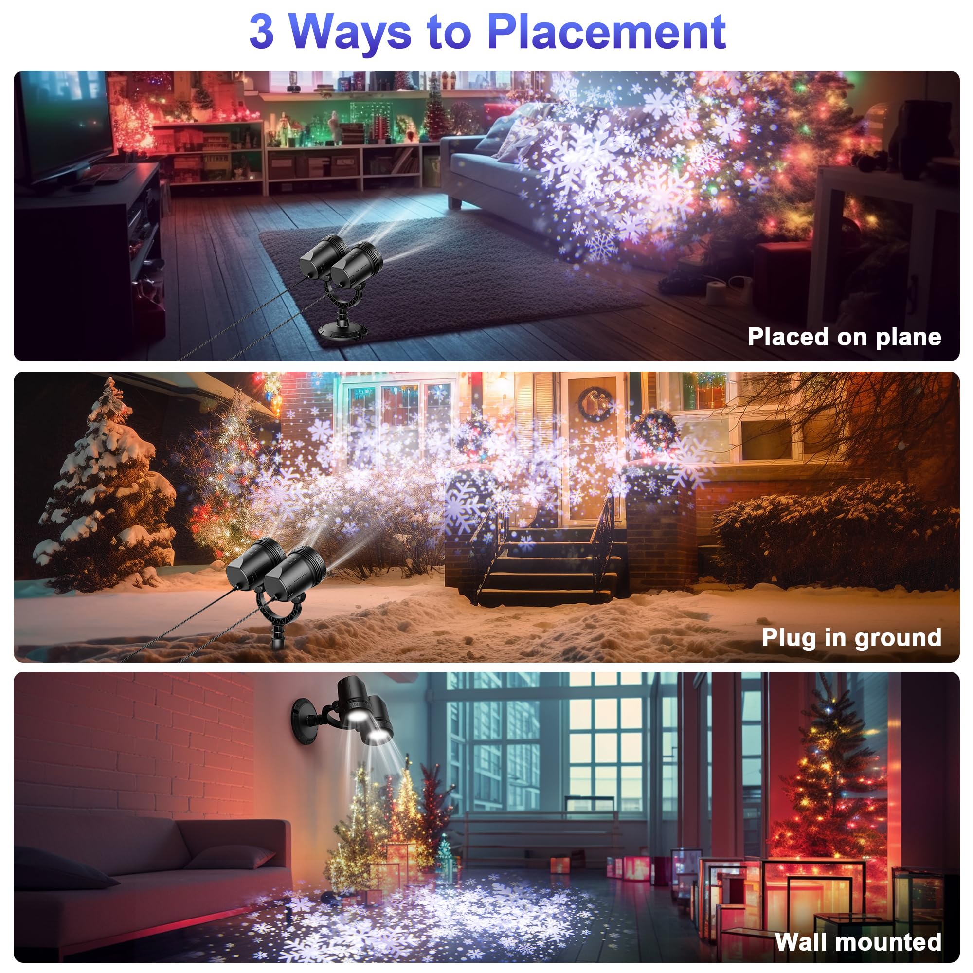 Fussion Snowflake Projector Lights - Waterproof Double-Head Holiday Decor For Indoor/Outdoor