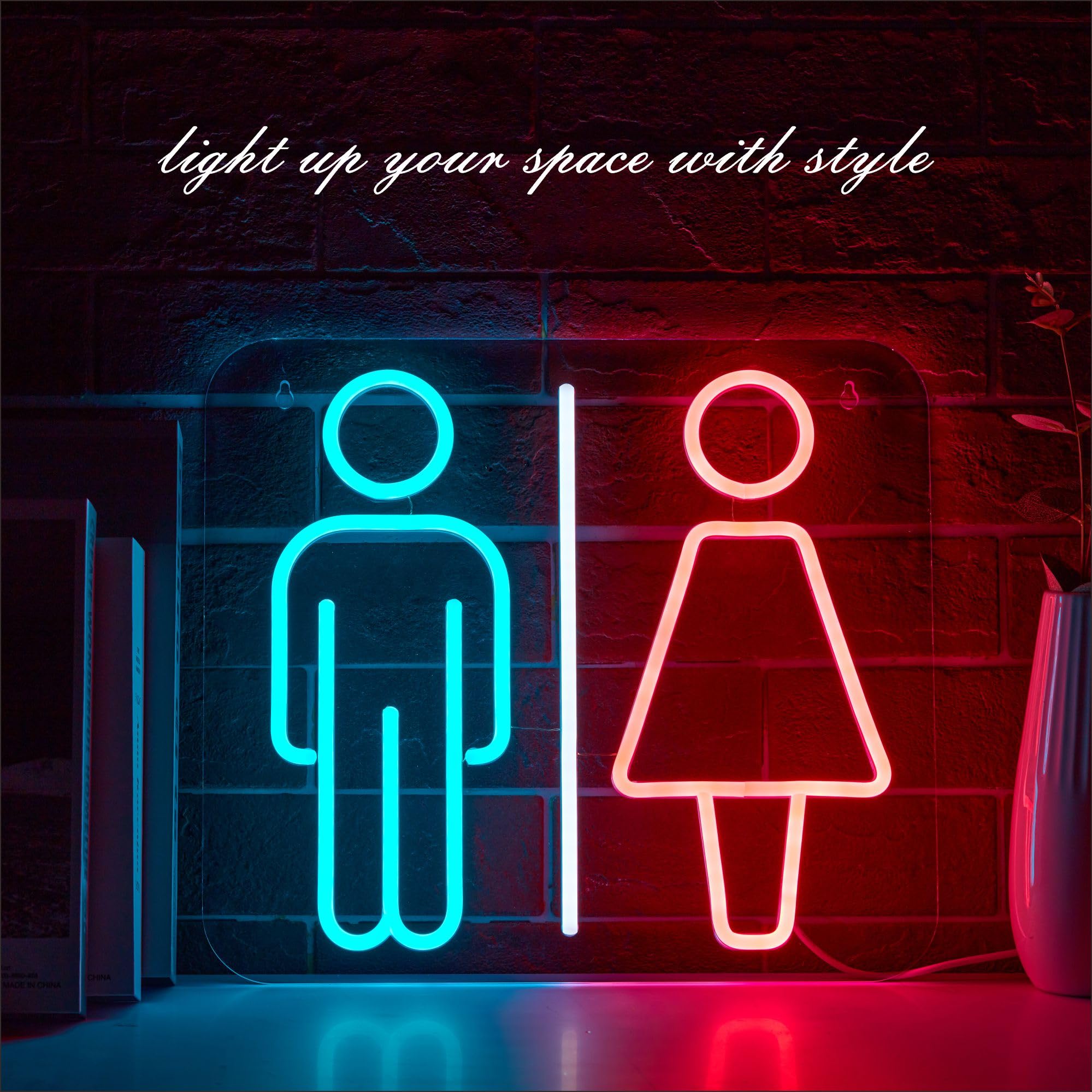 VarLietin Restroom Neon Sign, Pink+Blue LED Wall Decor, USB Powered, Model Var-ns-b1 for Hotels, Bars, Parties, and Shops