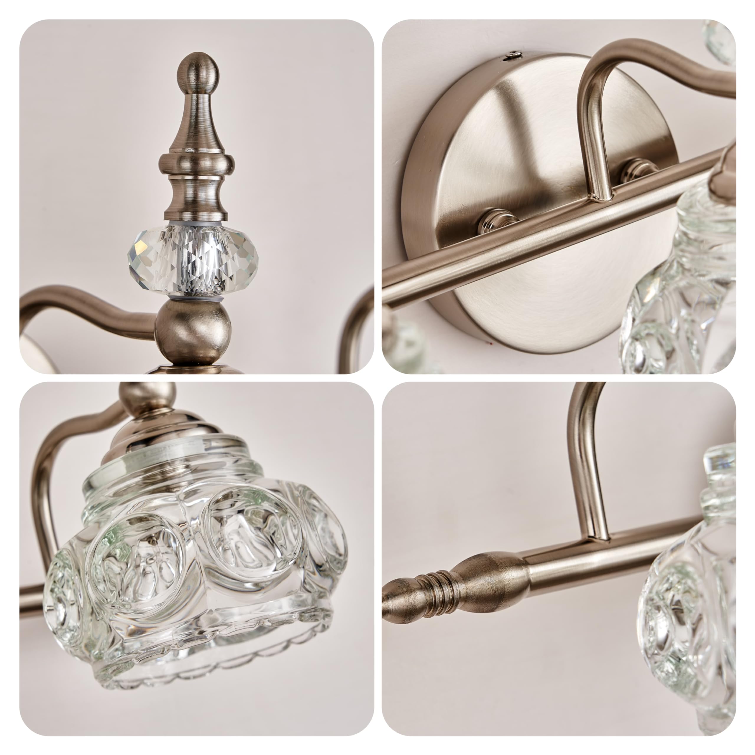 Zilanl Brushed Nickel Bathroom Vanity Light Fixtures Modern 3-Light Vanity Lights Bathroom Lighting Fixtures Vintage Wall Sconce