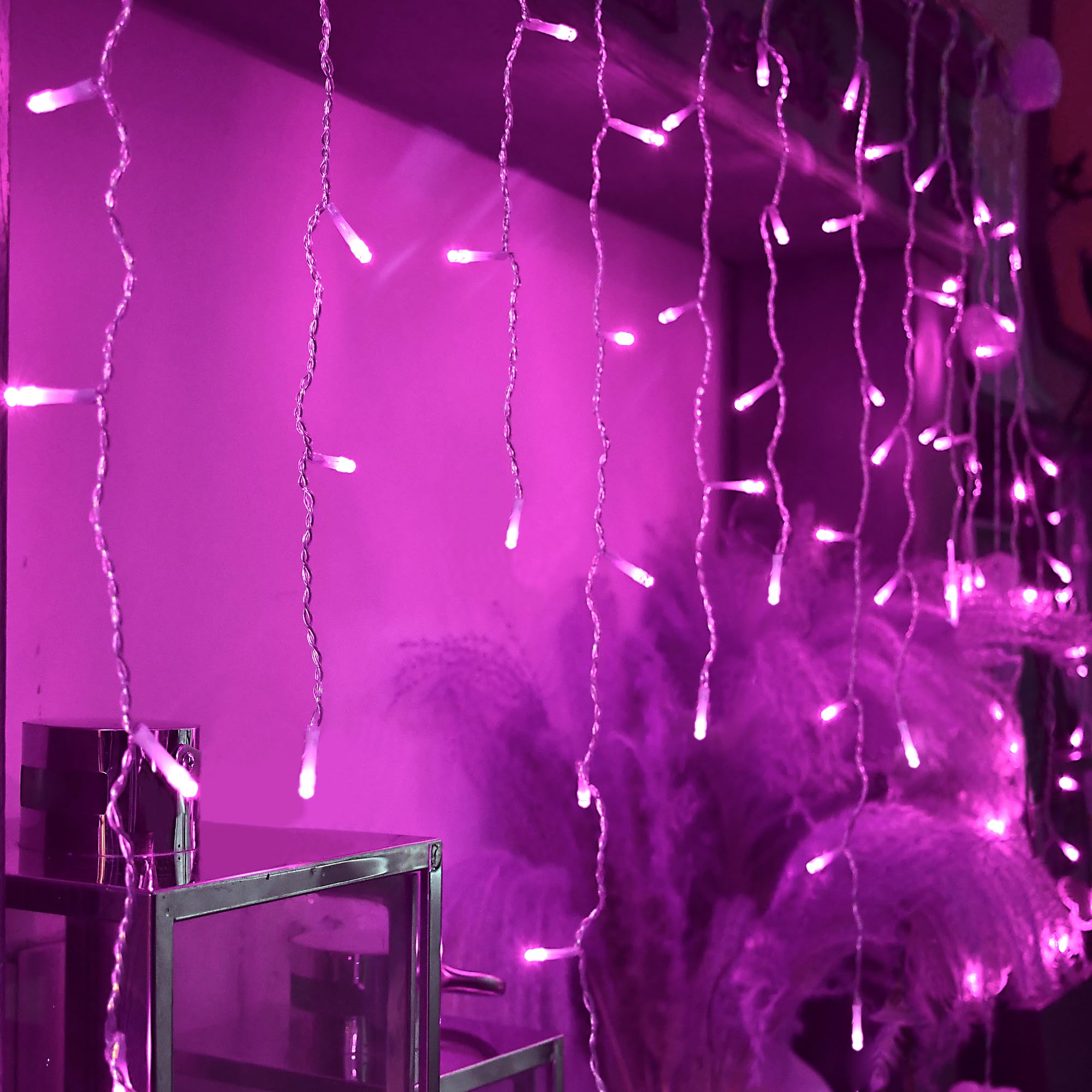 Yolight Icicle Chrismtas Lights 13Ft 96 Led Icicle String Lights Curtain Fairy Lights, Indoor Room Patio Garden Bedroom Halloween Christmas Wedding Valentine'S Day Decoration (Pink)