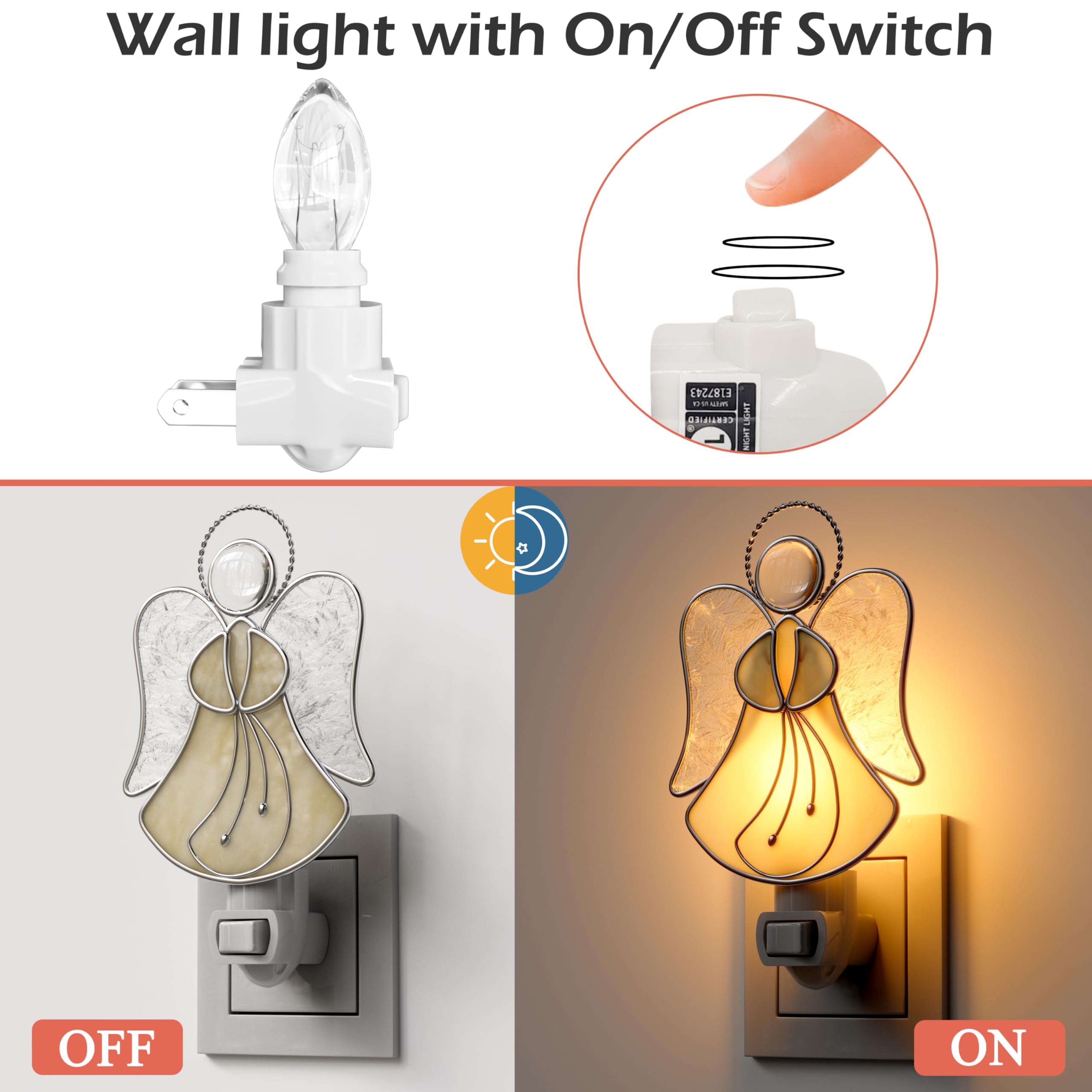 Kundgla Angel Night Light Plug Into Wall, Stained Glass Plug In Night Lights For Wall Socket, Decorative Nightlight For Bedroom Hallway Kitchen,Gift For Mom Mother`S Day Birthday Christmas Valentine