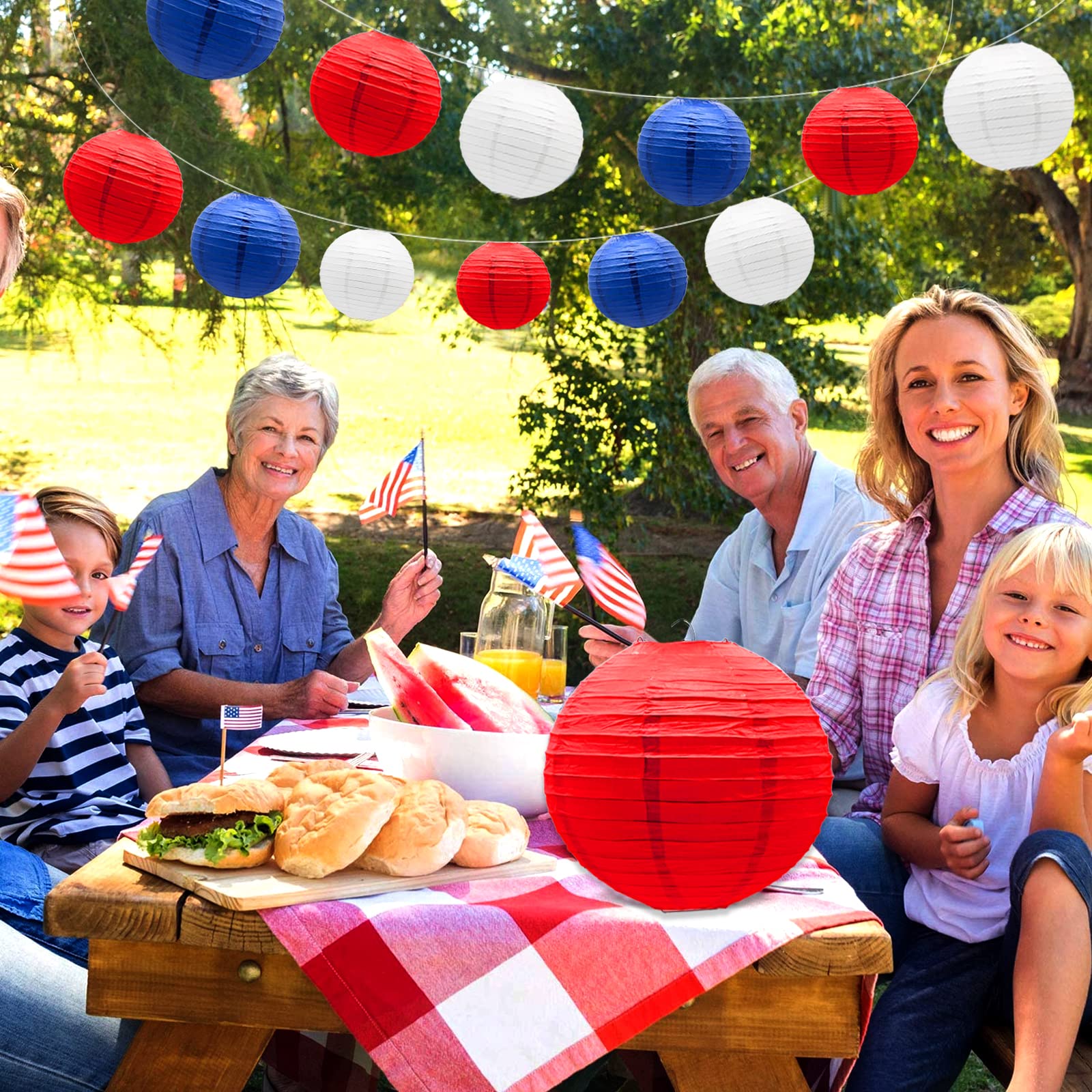 Paper Lanterns Party Decorations Red And Blue Independence Day - Hanging Paper Lanterns Indoor Outdoor - 4Th Of July Day Patriot