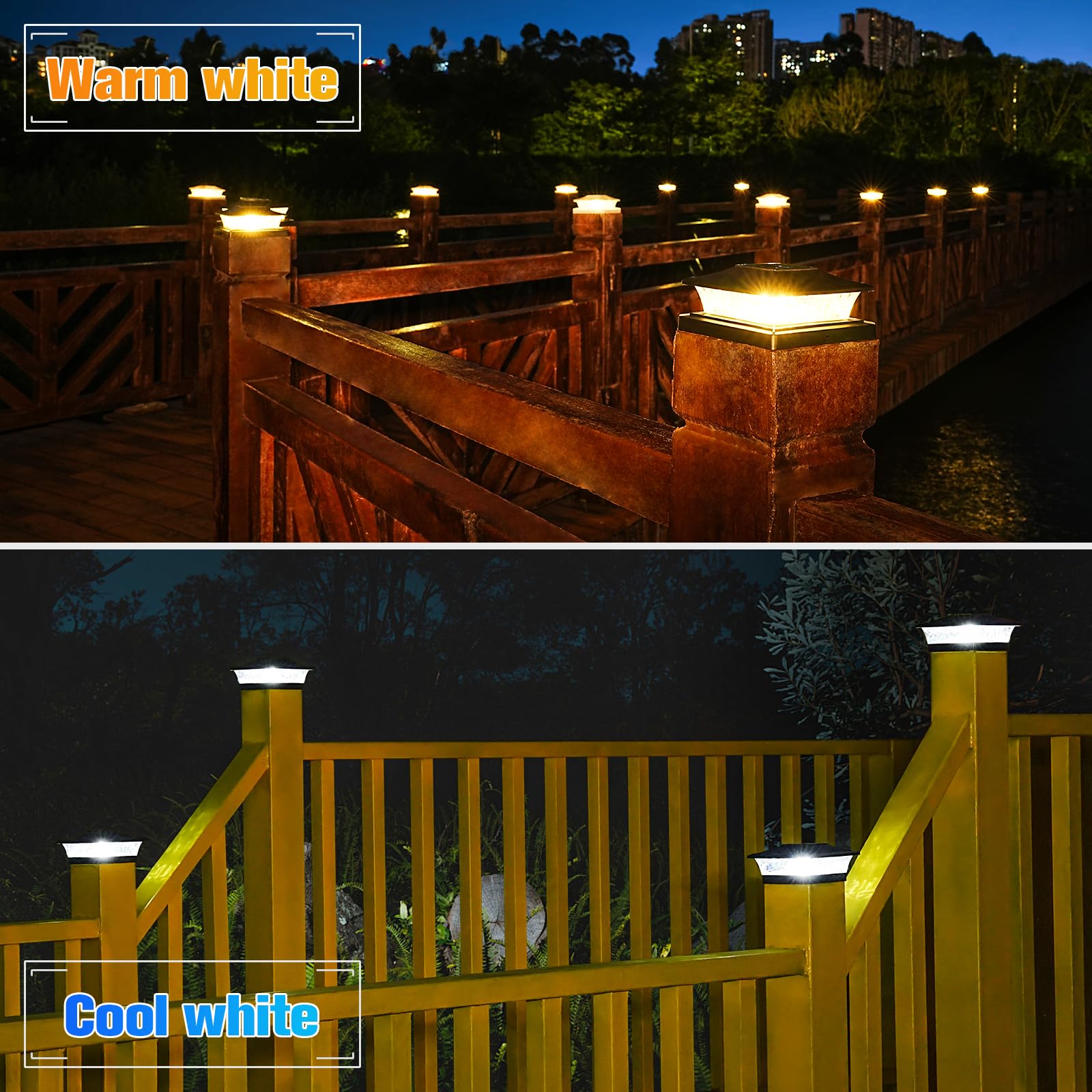 VOLISUN Solar Post Cap Lights, 4x4/6x6, Warm White, Waterproof, ABS Shell, Black, 12 Pack, Model 21207ZM