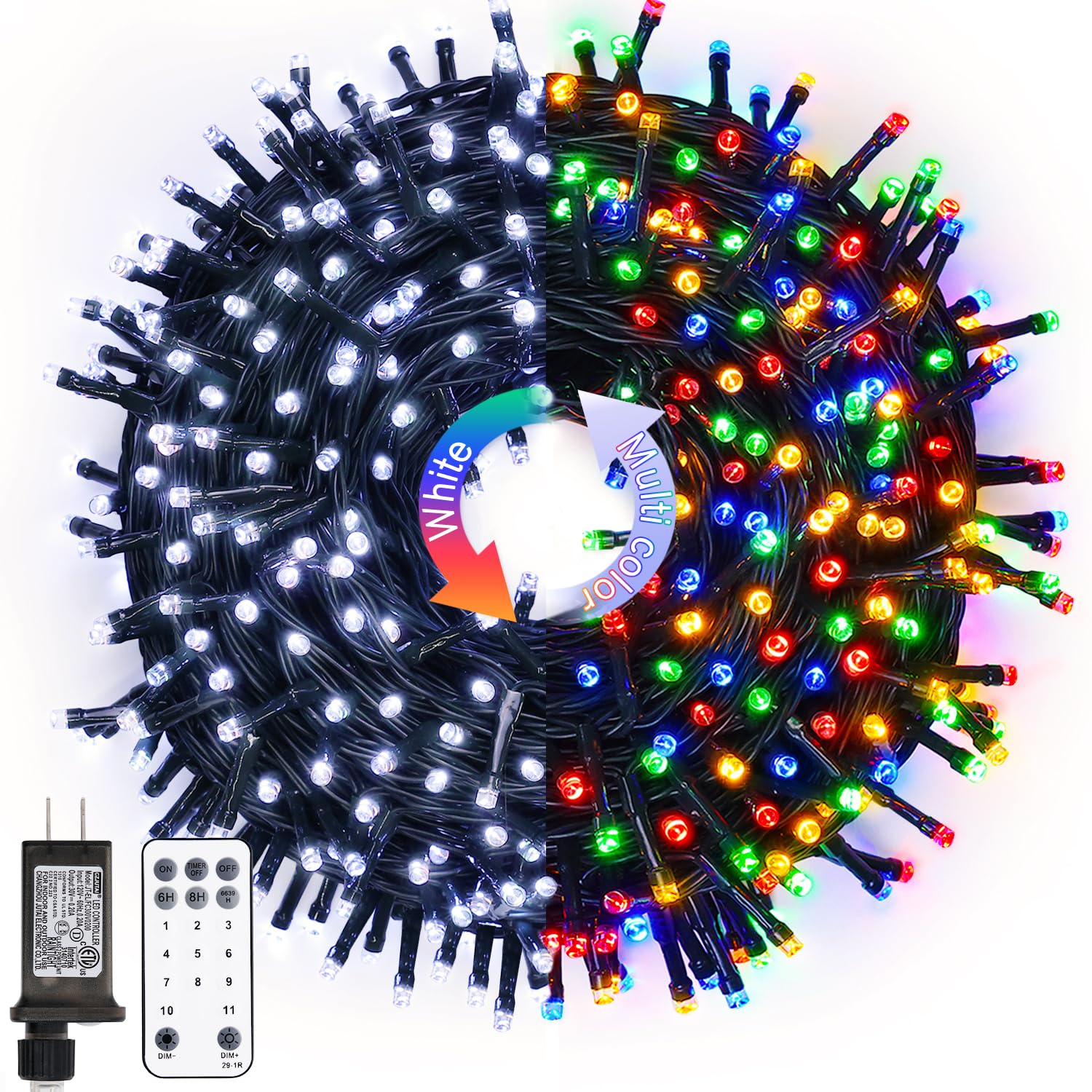 Jmexsuss Color Changing Christmas Lights, 66Ft 200 Led White & Multicolor String Lights Outdoor Waterproof With Timer Remote, Co