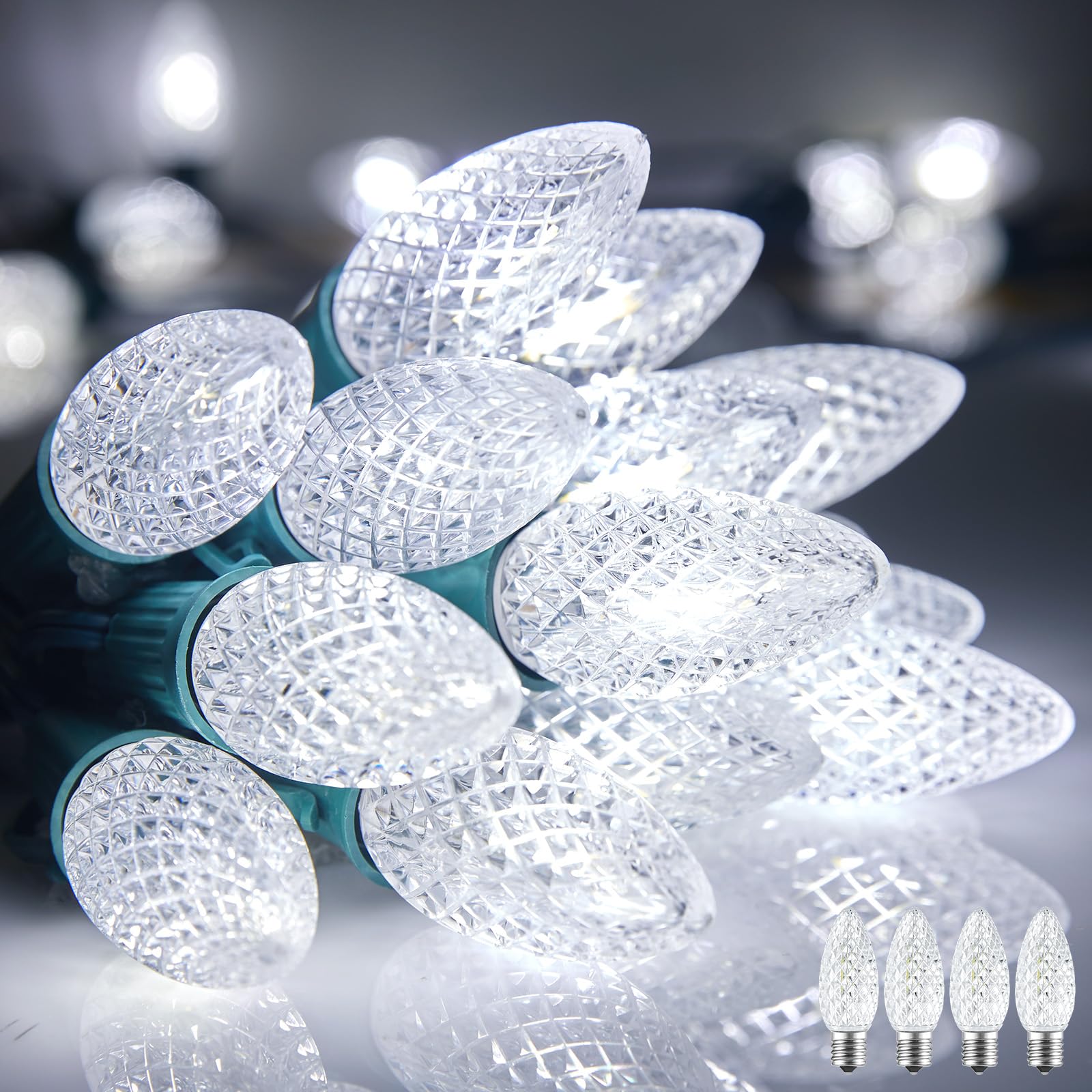 Minetom C9 Christmas String Lights, 200 Ft LED Commercial Outdoor Christmas Lights with 200 Pure White C9 Bulbs, Waterproof Conn