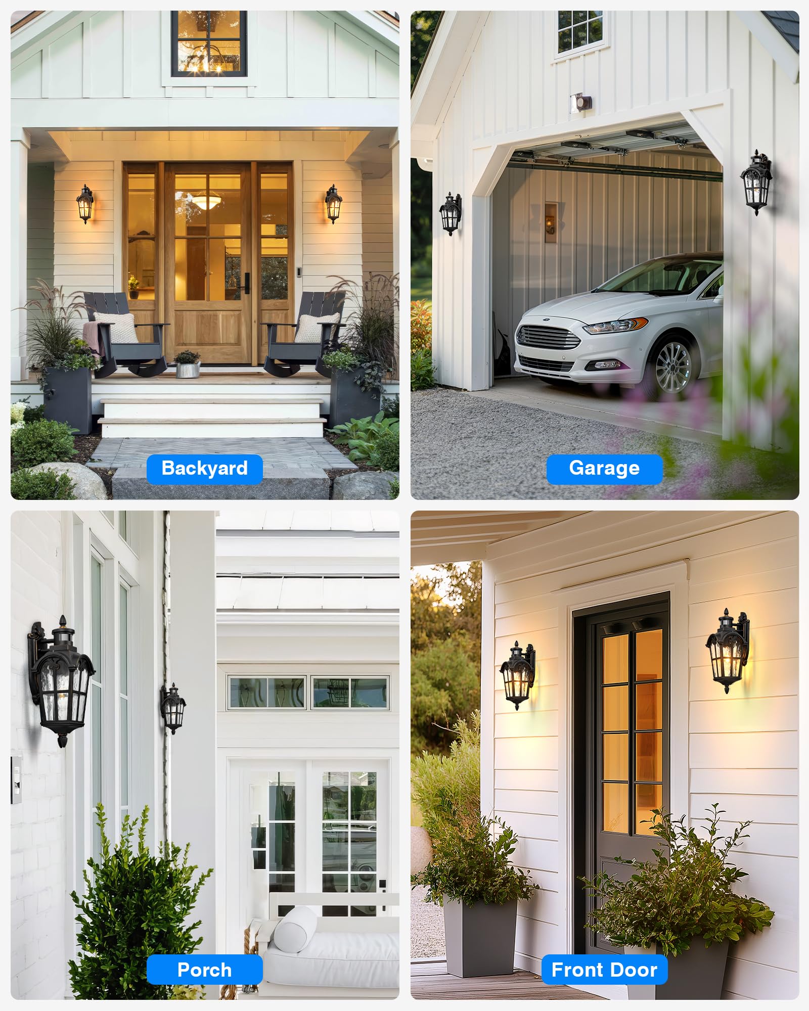VIANIS Motion Sensor Outdoor Lights 2-Pack, Black with Gold Trim, Waterproof Aluminum Fixtures for Porch & Entryway, Model V81532KG