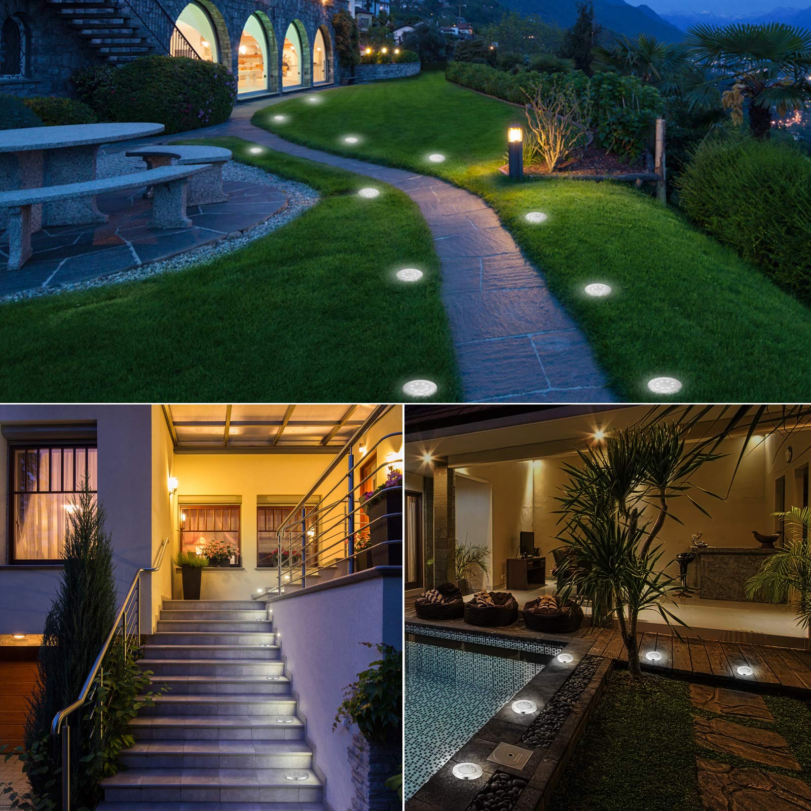 Lyhope Solar Ground Lights Outdoor, 8 Pack 8 Led Solar Disk Lights Waterproof Garden In-Ground Pathway Light Landscape Lighting