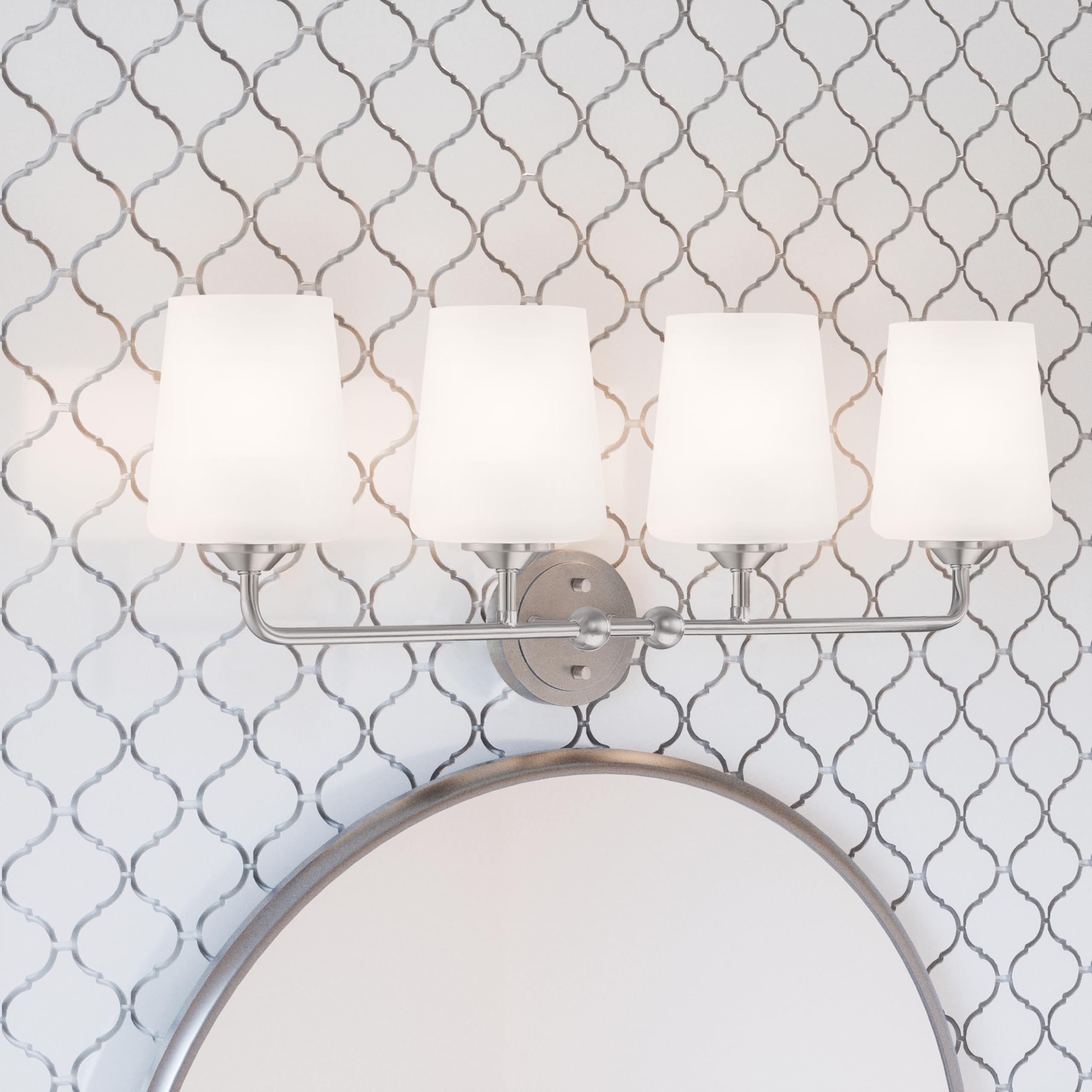Design House Stasia Vanity Light, 4-Light, Dimmable, Satin Nickel, 33.6 in L x 6.7 in W x 10.9 in H, Model