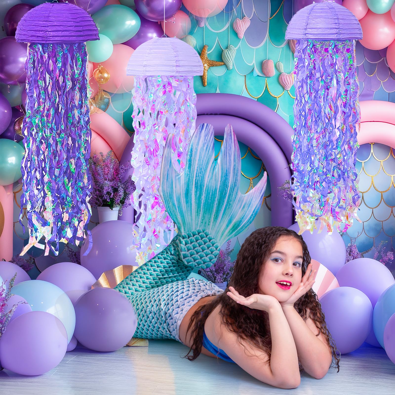 Adlkgg Purple Jellyfish Paper Lanterns, Under The Sea Party Decorations, Hanging Jelly Fish For Mermaid Ocean Themed Birthday Pa