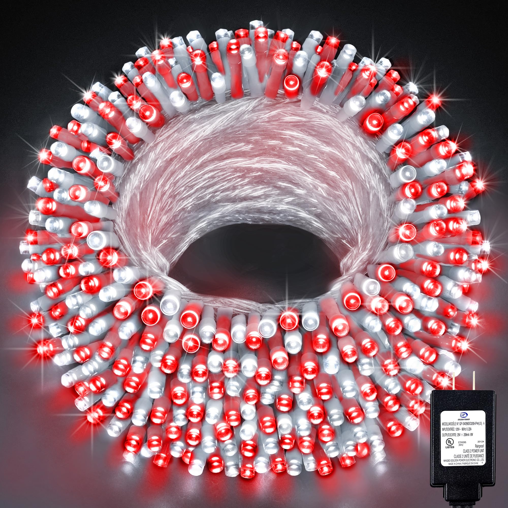 KNONEW LED Christmas Lights - 197FT 500 Lights, Waterproof, 8 Modes, Red and White, Model KN-1000-LIG168-01