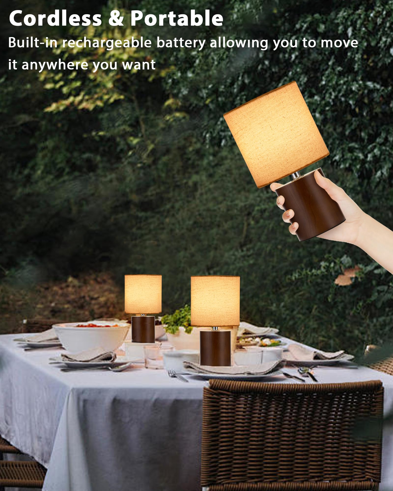 Umexus Rechargeable Cordless Table Lamp With Timer, Remote, Dimmer, Wood Small Battery Operated Lights, Warm Bedroom Nightstand