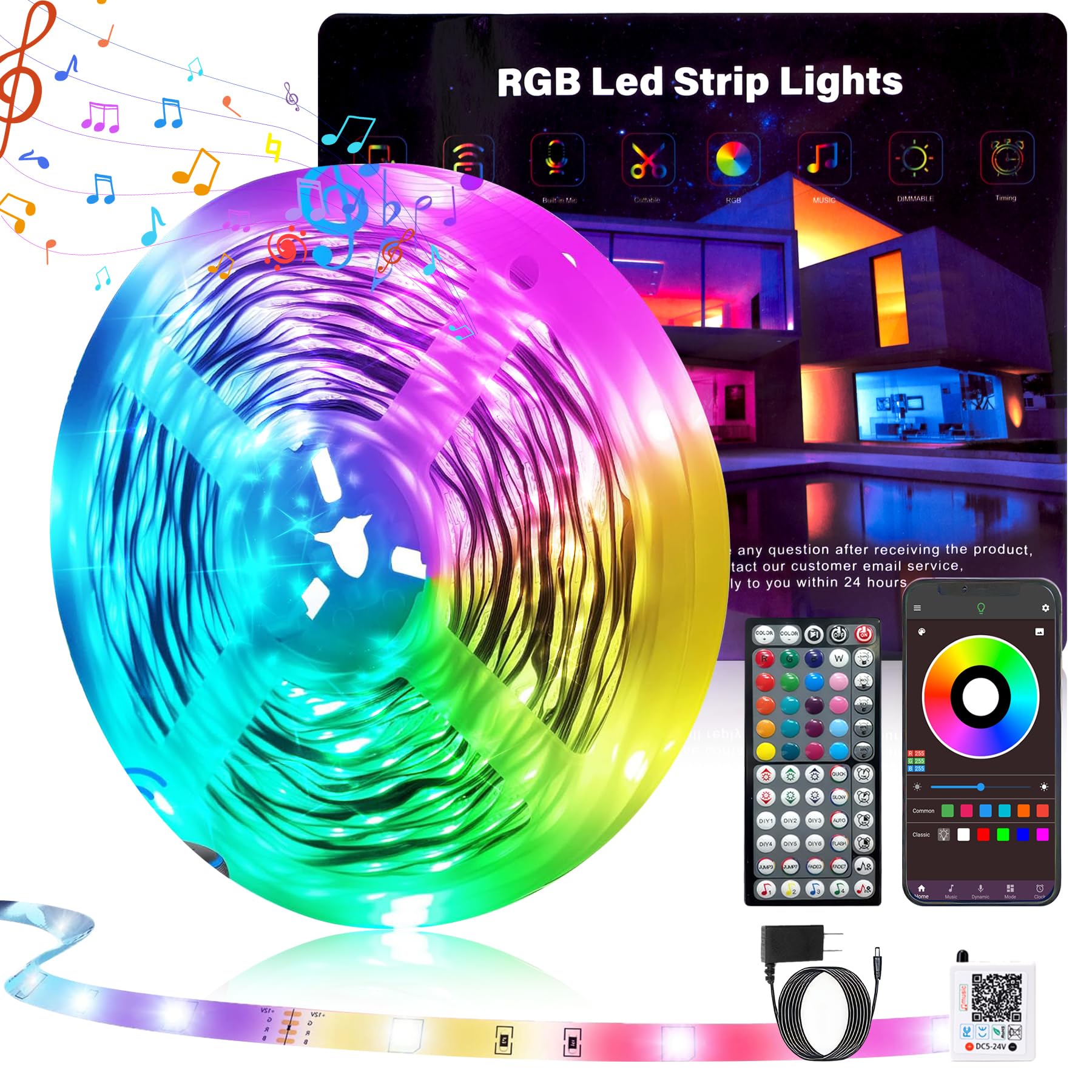 GANZQH 100FT Led Lights for Bedroom, Color Changing RGB Led Strip Lights Indoor, Music Sync Led Light Strip with Remote and App 