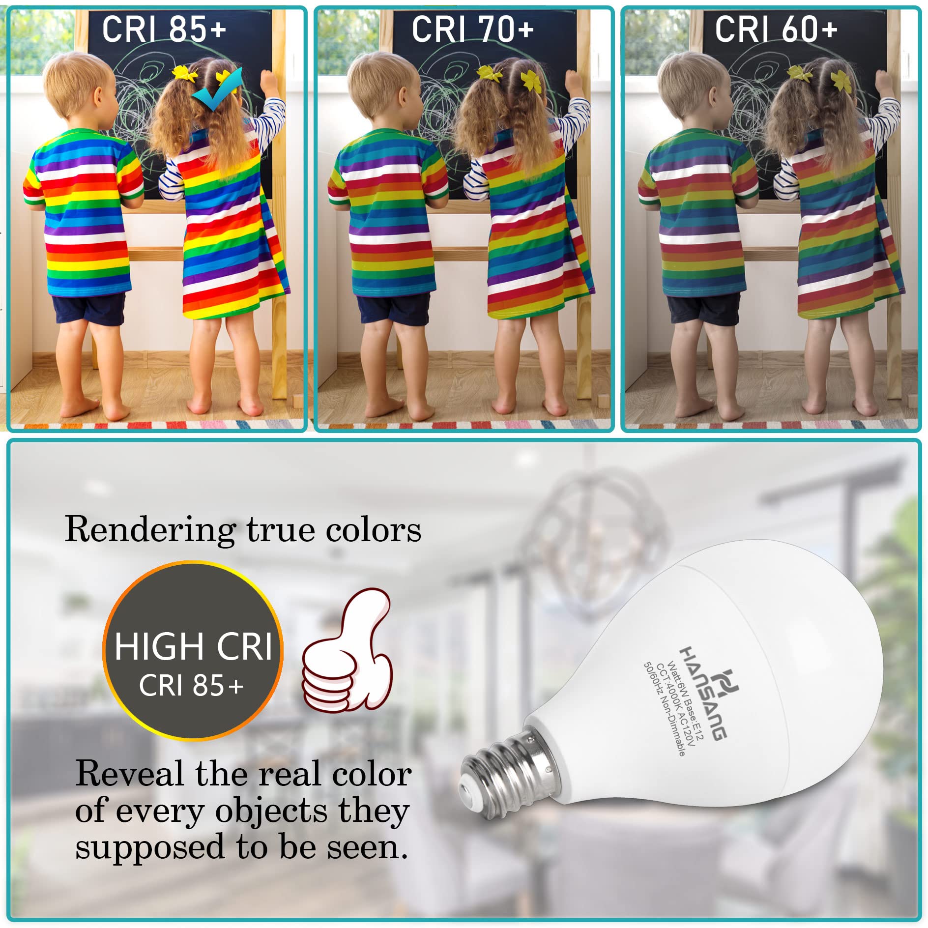 Hansang LED Candelabra Light Bulbs, 4000K Natural White, 60W Equivalent, E12 Base, 8 Pack, Non-Dimmable, Plastic