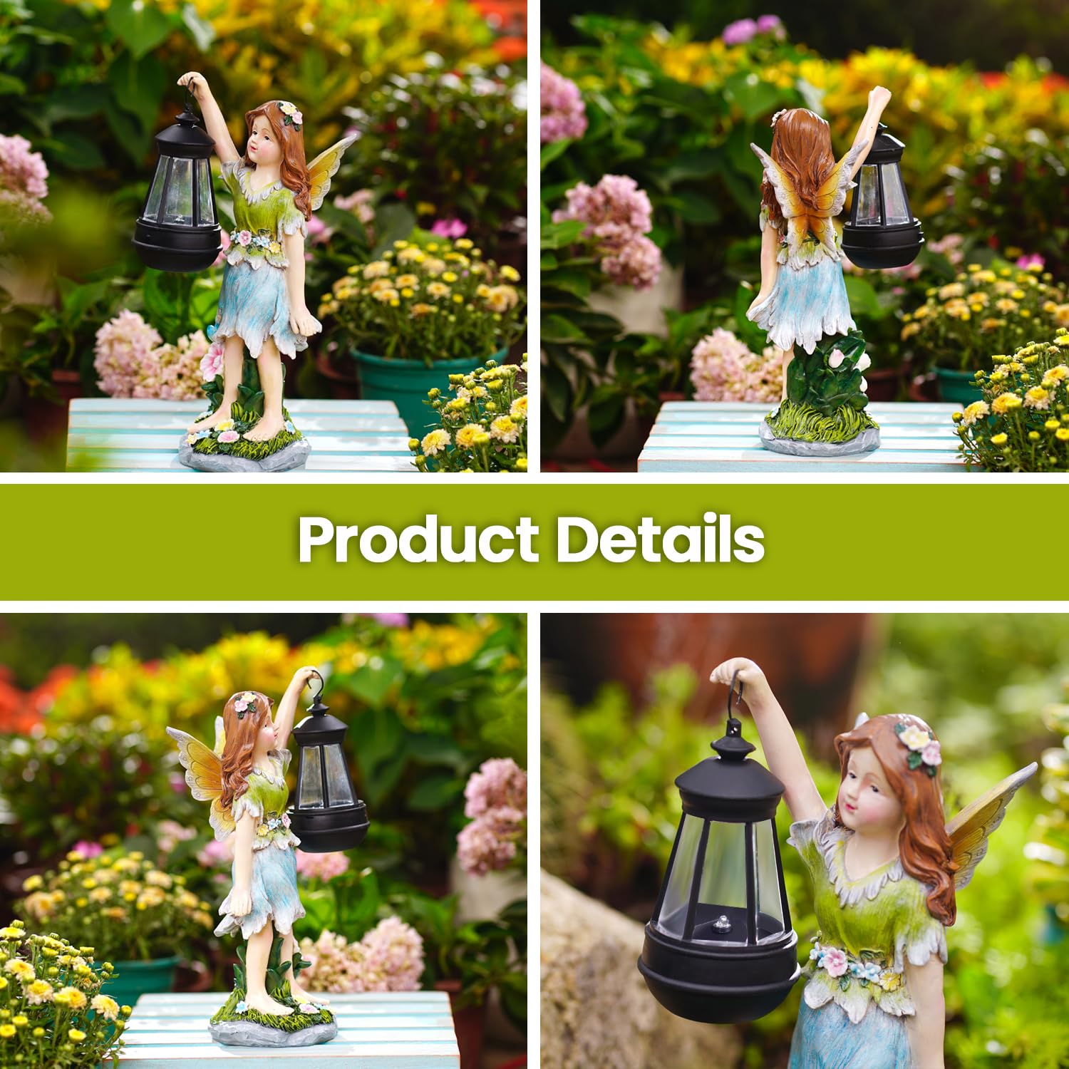 Pohabery Fairy Garden Statue Solar Garden Fairy With Lantern Light Outdoor Garden Decoration Waterproof Solar Garden Sculpture F