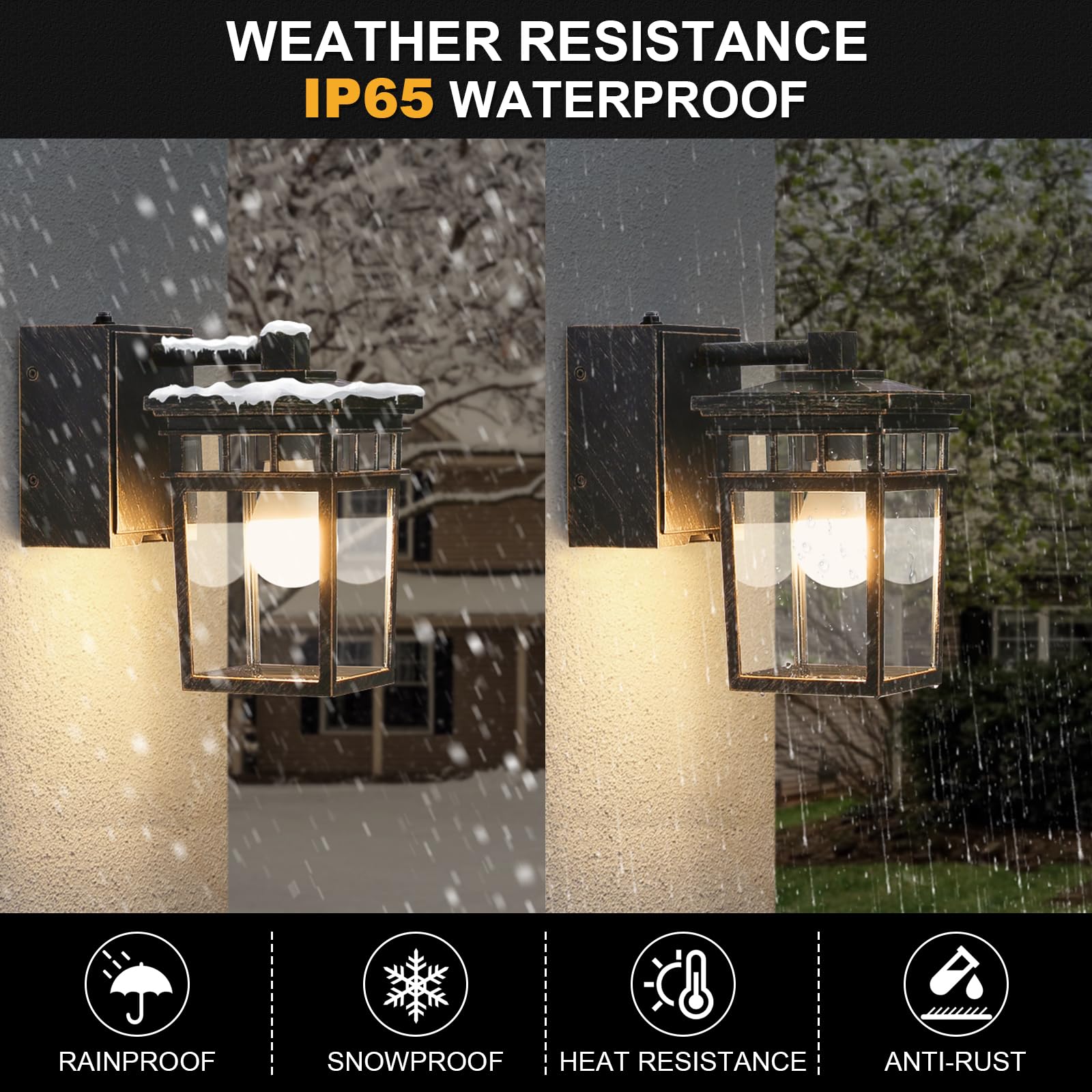 Outdoor Wall Lantern With Gfci Outlet, Dusk To Dawn Outdoor Lighting With Clear Glass Shade, Waterproof Outside Porch Lights For