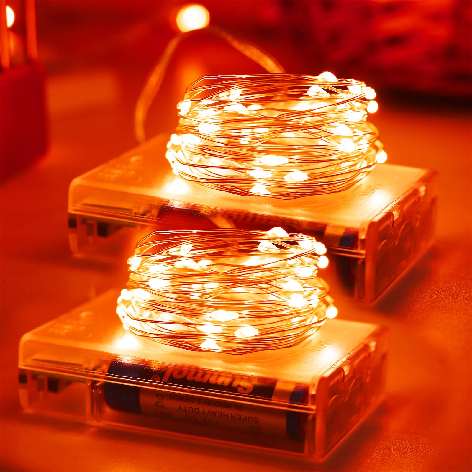 Thanksgiving Fall Decorations Orange Fairy String Lights Indoor, Battery Operated Powered with Timer, 2 Pack Total 33FT 100 Led 