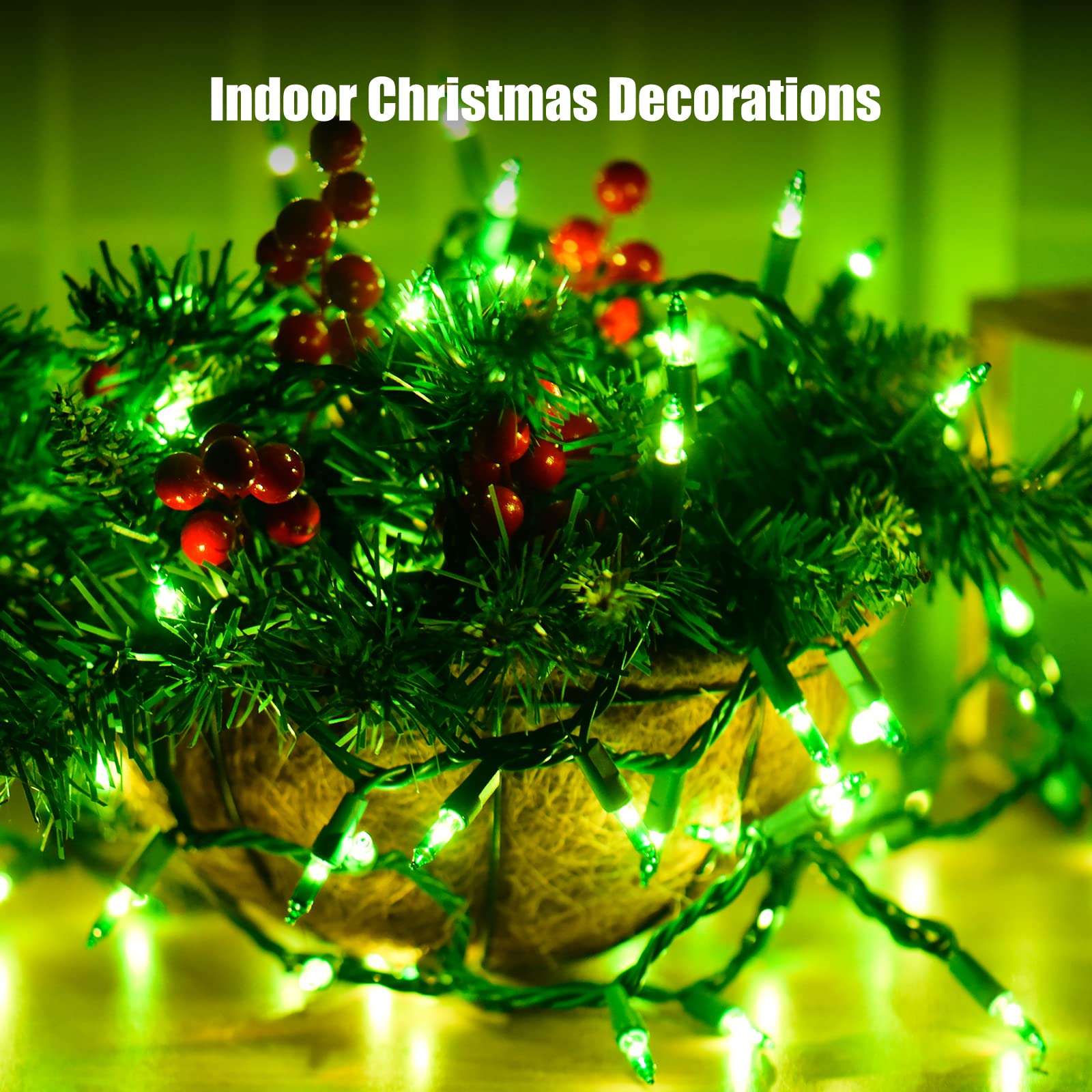 Dirnun Green Christmas Lights St Patricks Day Decorations 100 Count Incandescent Light Ul Certified Connectable Christmas Tree Lights For Indoor Outdoor Xmas, Wedding, Party, Home Decorations