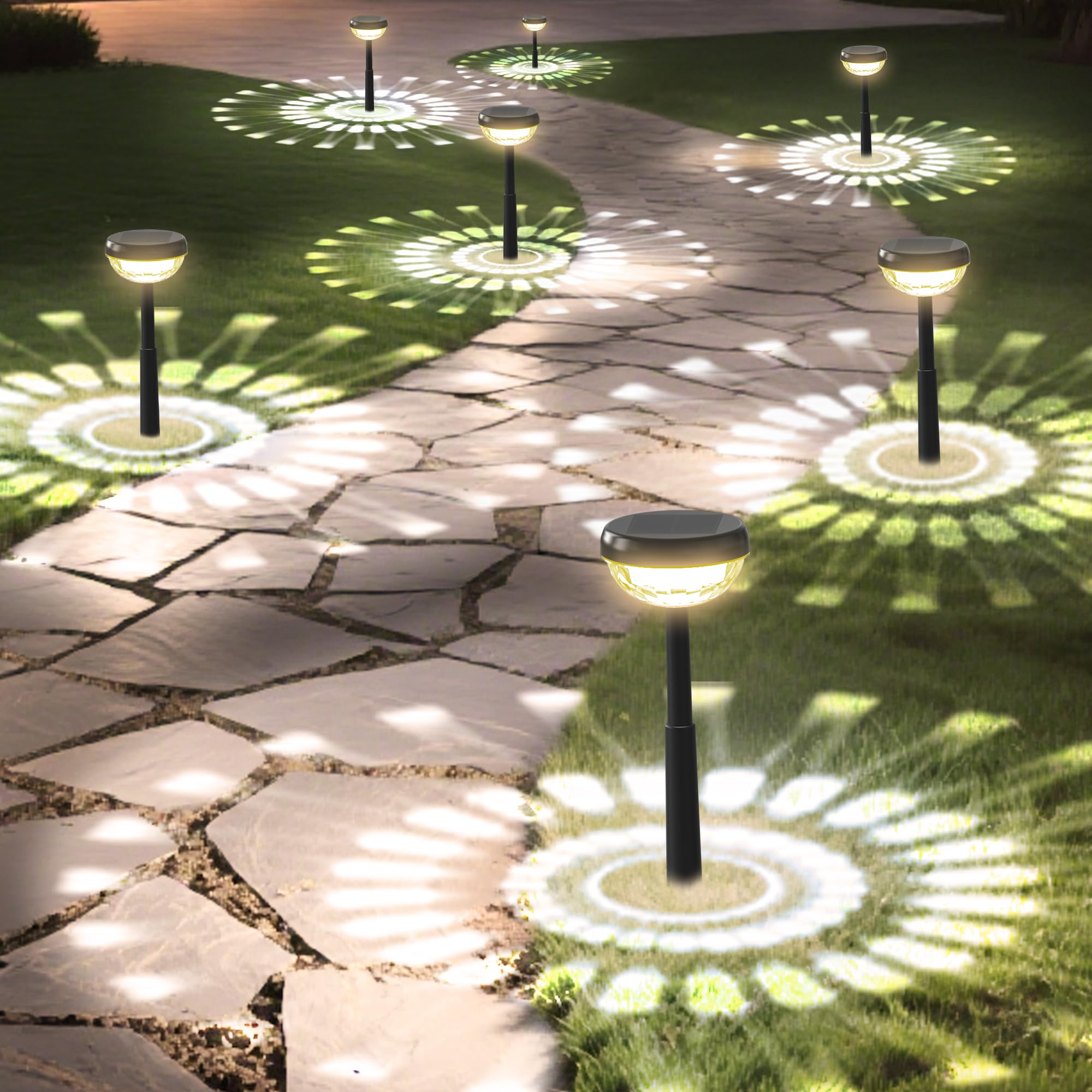 Ensenior 6-Pack Solar Lights Outdoor, Auto ON/Off 3000K LED Solar Garden Lights for Pathway, Yard, Patio, Walkway, Flower Bed, W