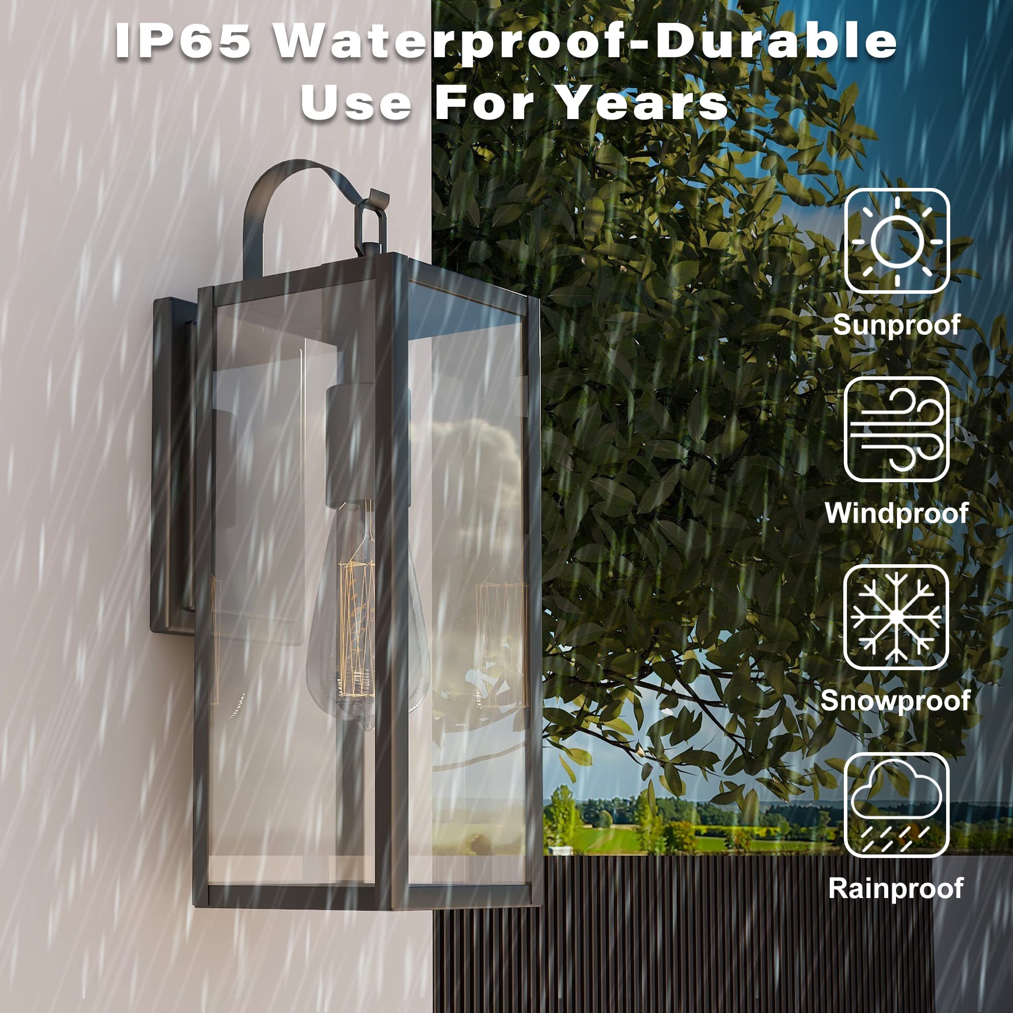 Pia Ricco 18 Inch Matte Black Outdoor Wall Lights, 2 Pack Waterproof Sconce Lanterns, ETL Listed