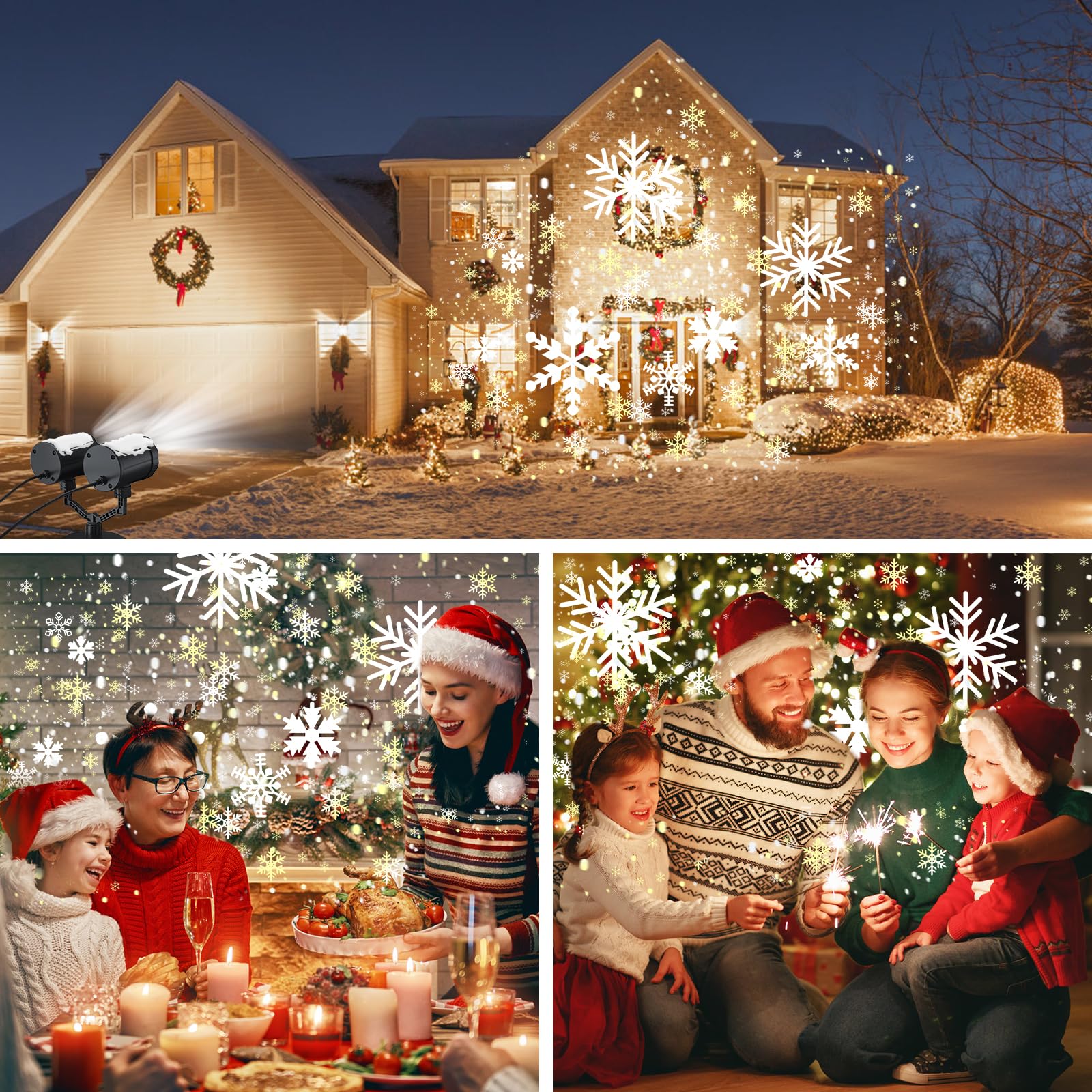 Double Head 360 Rotating Dynamic Snowflake Christmas Spotlights, Ip65 Waterproof Snowfall Projector Led Lighting For Indoor/Outd