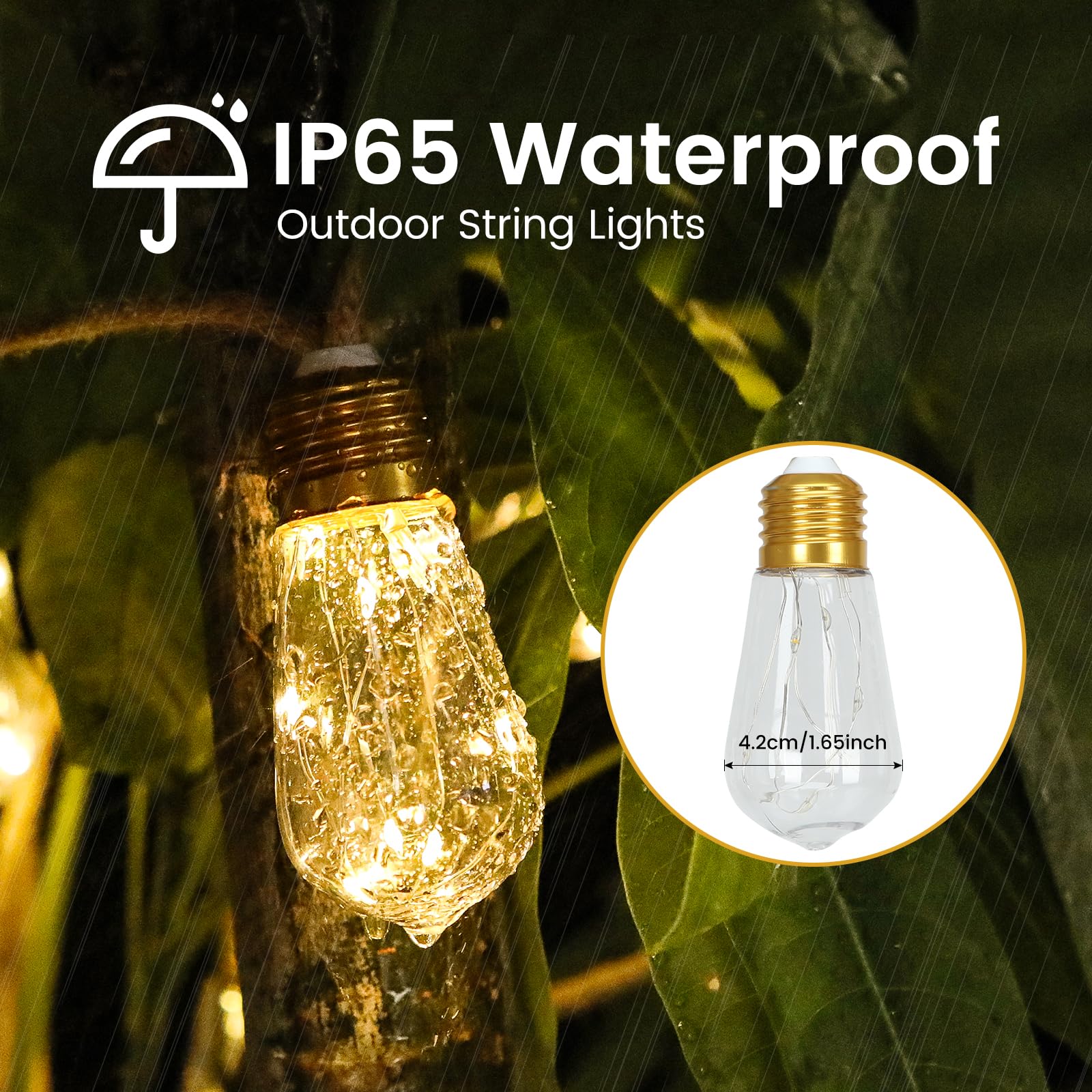 Solar String Lights, 24Ft Vintage Rope Hemp Solar Outdoor String Lights With 20 Shatterproof Bulbs, Waterproof 8 Modes Solar Pow
