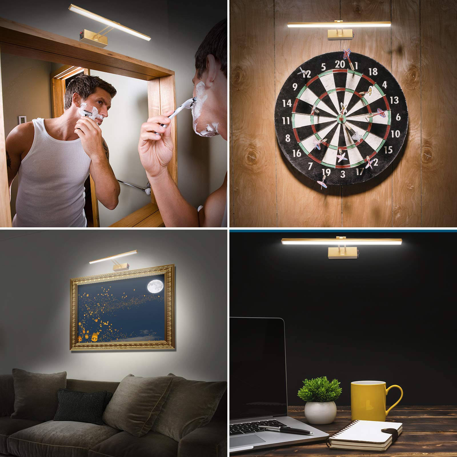 FUNCHDAY Picture Light, Wireless Battery Operated 17in Brass Art Light with Remote Control and Timer, Model FC70178
