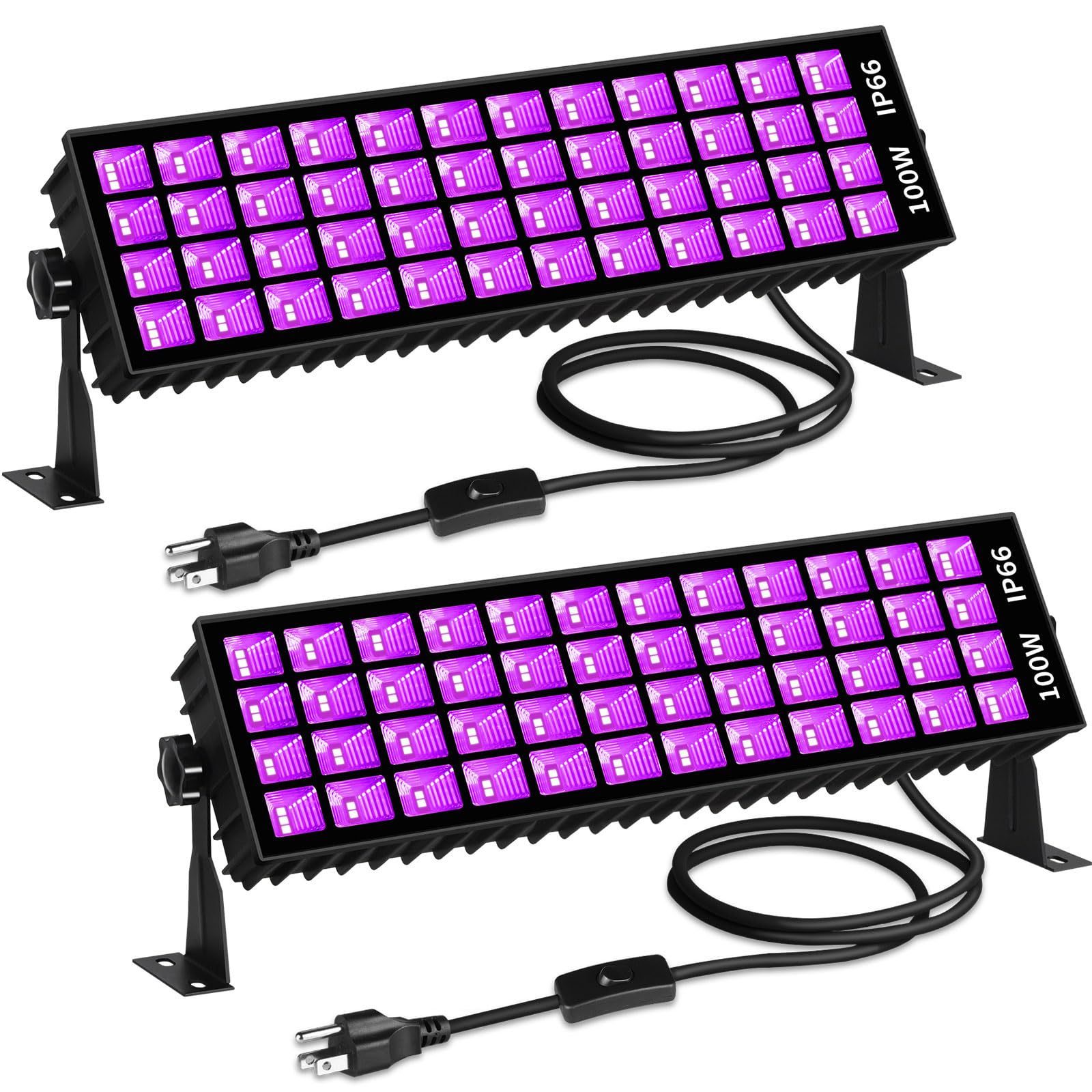 SHGPODA 2 Pcs 100W LED Black Light Bar  IP66 Waterproof Blacklight with 6ft Cord Switch  Black Lights for Neon Glow Party Fluorescent Poster Body Discomfortt Birthday Bedroom Classroom Halloween Christmas
