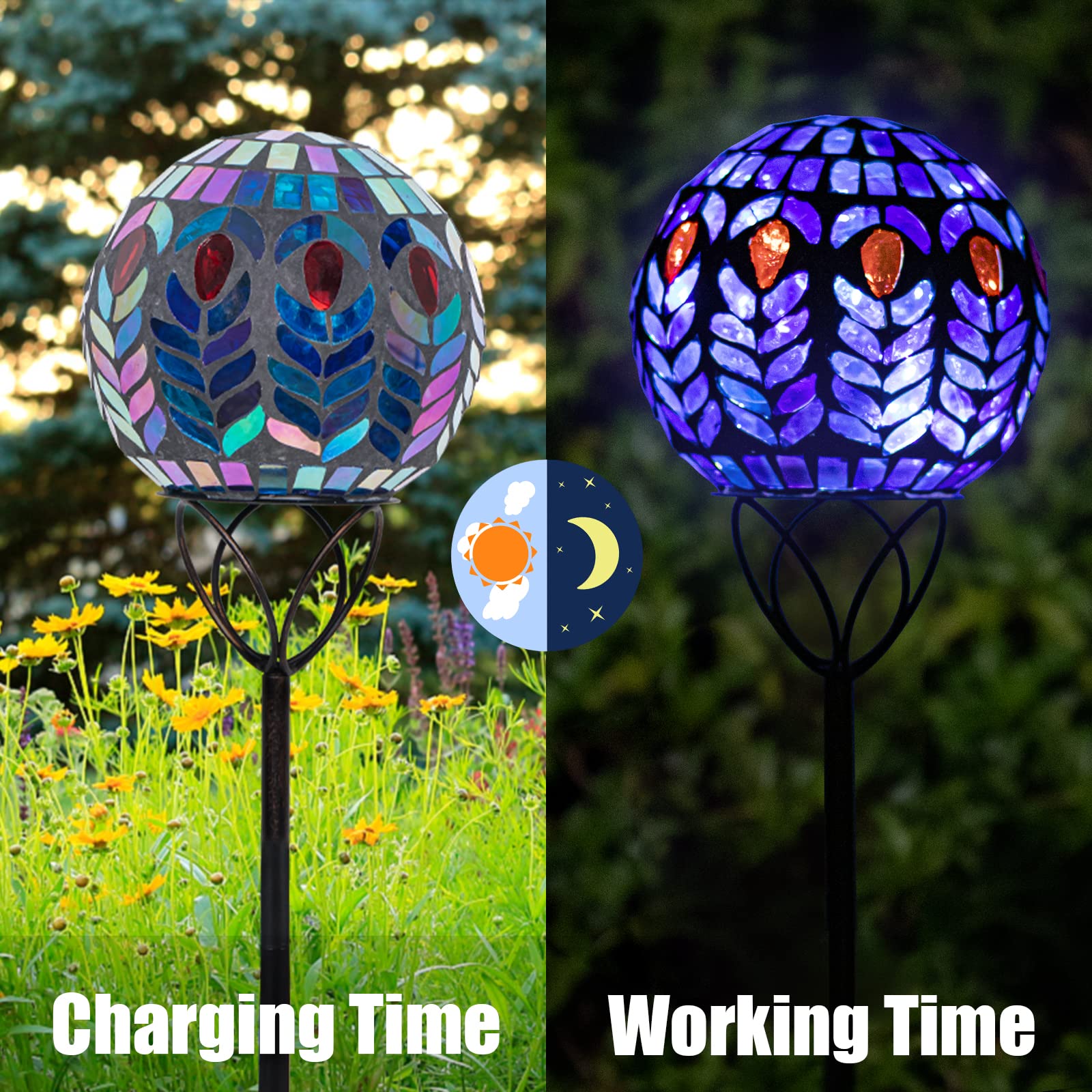 Vcuteka Mosaic Solar Garden Lights - Waterproof Glass Ball Led Pathway Stake Light, 6 Inch