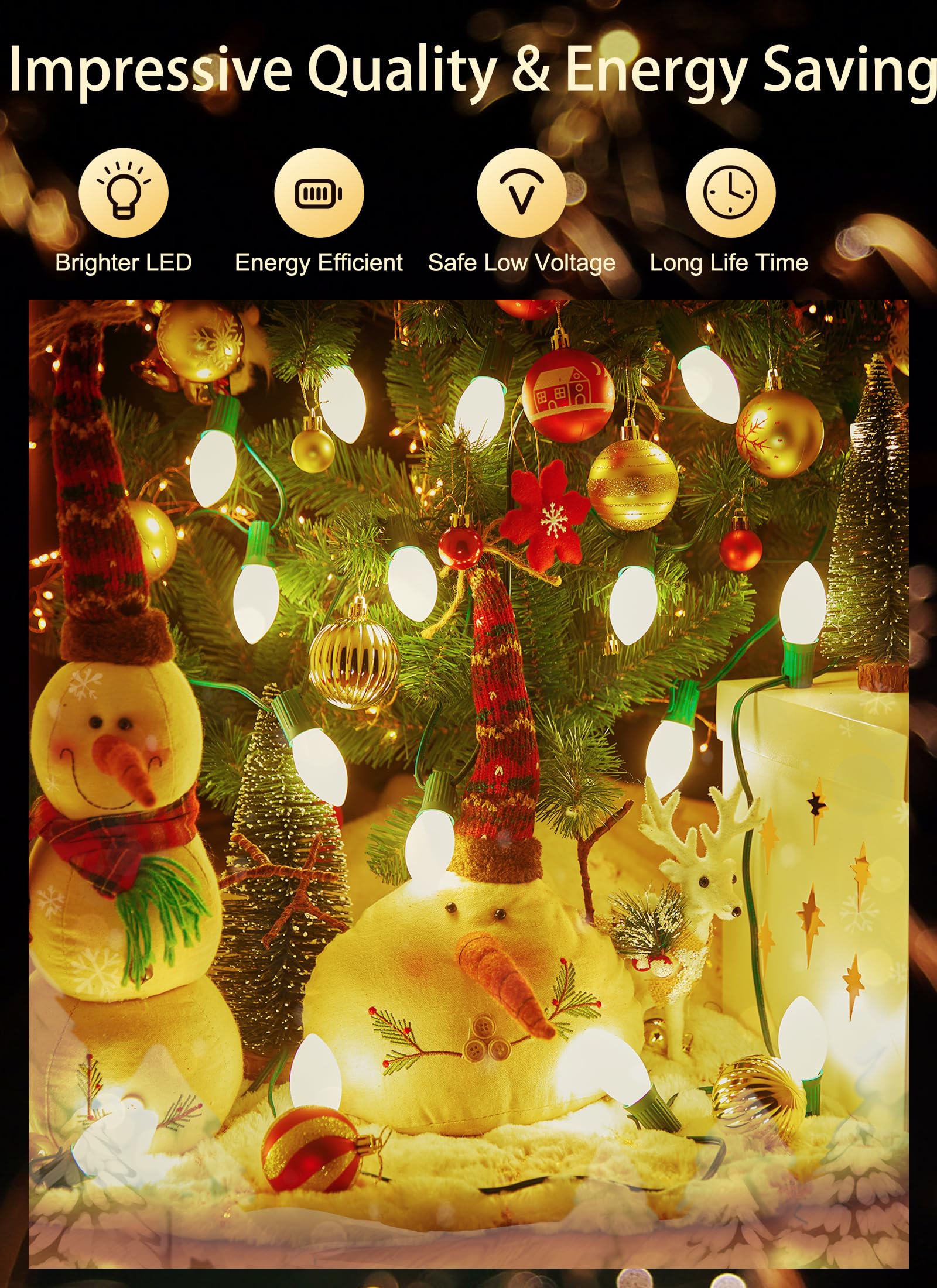 Minetom Vintage C9 LED Christmas Lights, 25FT Shatterproof Bulbs, Connectable Waterproof, Warm White