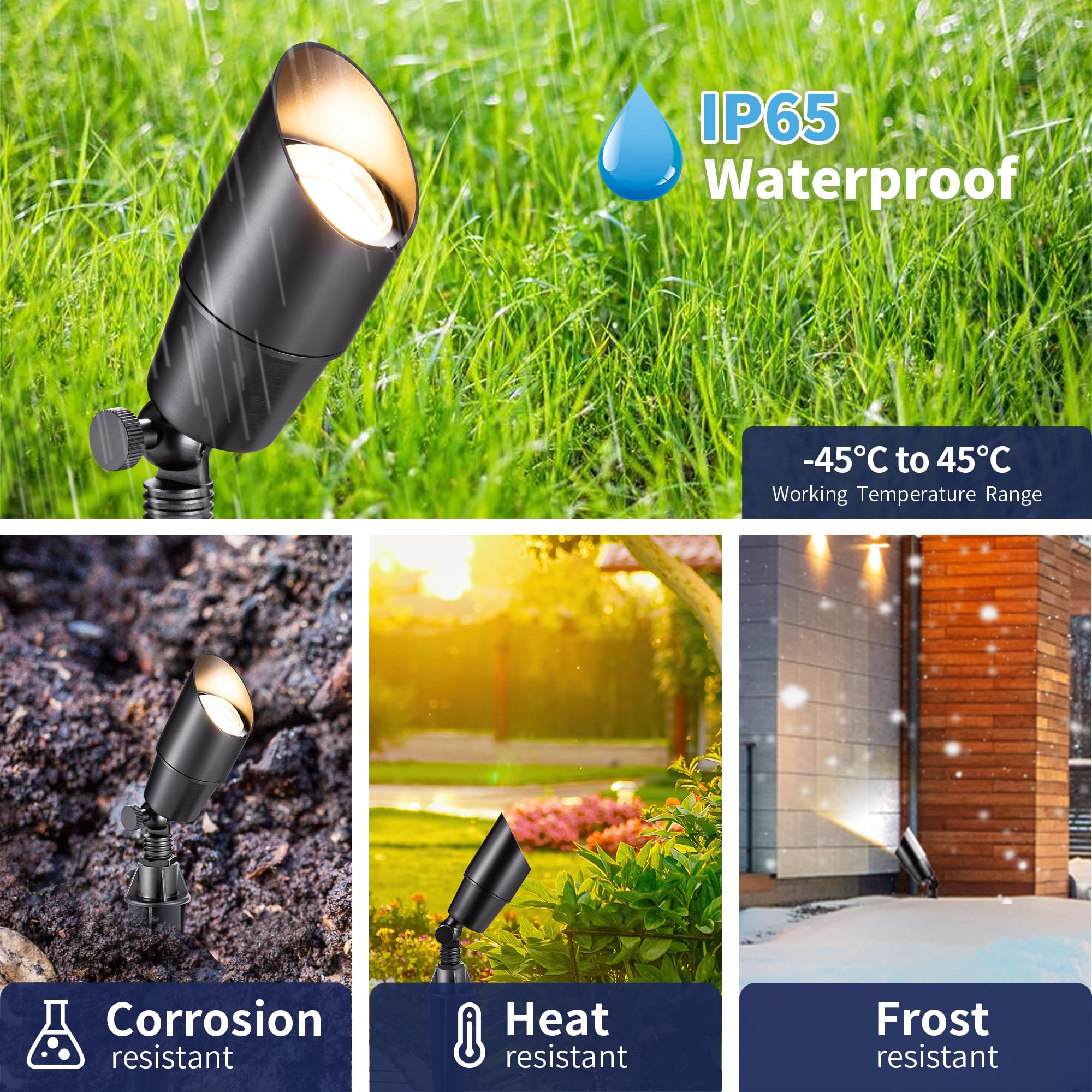 Gardenreet Black Brass Landscape Lighting Kit (4-Pack Led Spotlights) With 100 Feet Cable And 20Pack Wire Connectors For Outdoor