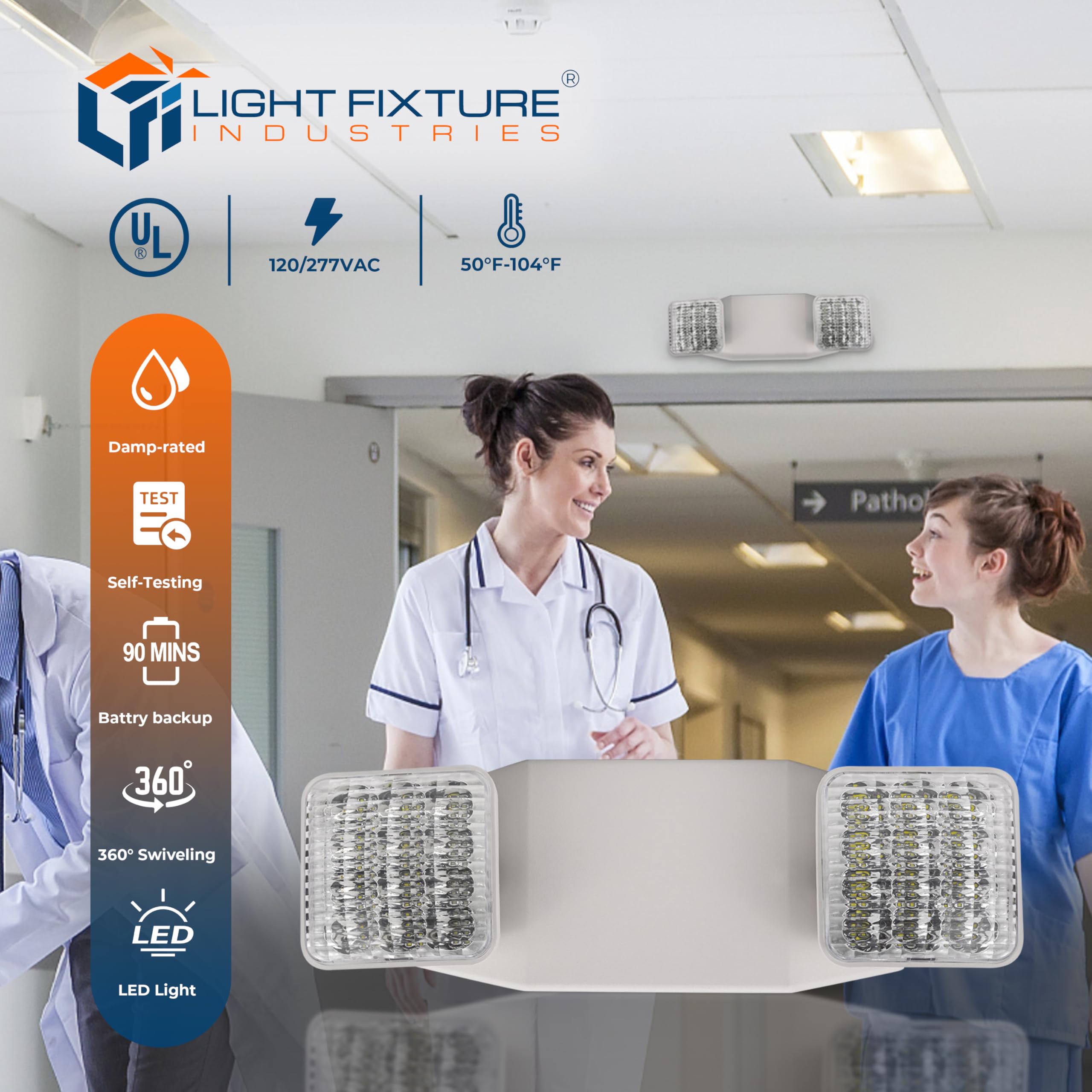 Lfi Lights Emergency Lights For Business, Led Emergency Light With Battery Backup, Ul Listed, Adjustable Led Heads, White Housing, Commercial Indoor Lighting, 2 Pack