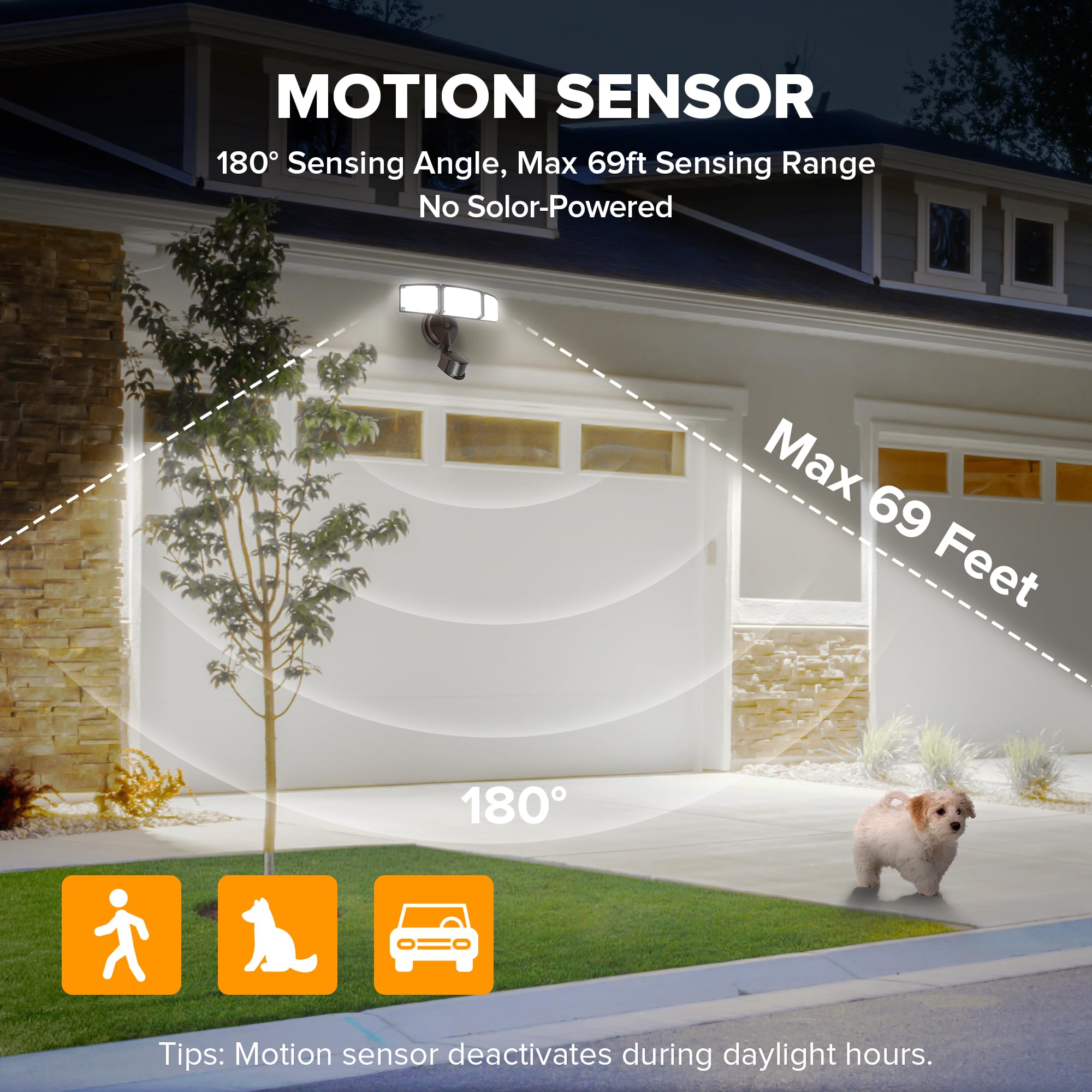 LUTEC 72W LED Security Light, 7500LM Motion Sensor, IP65 Waterproof, 3-Head Flood Light, Brown, Model 76328010xx
