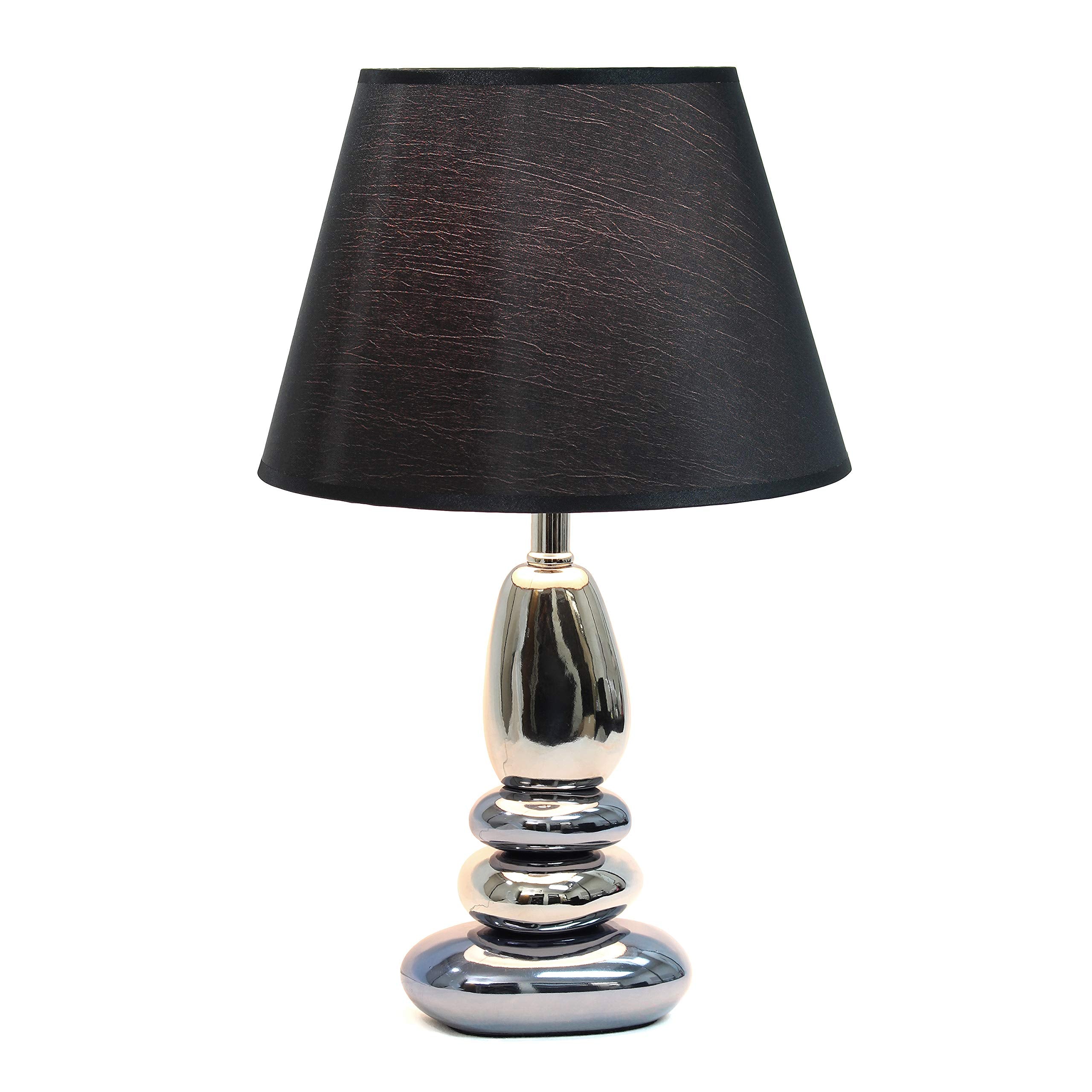 Elegant Designs Lt1039-Blu Stacked Chrome And Metallic Blue Stones Ceramic Table Lamp With Black Shade