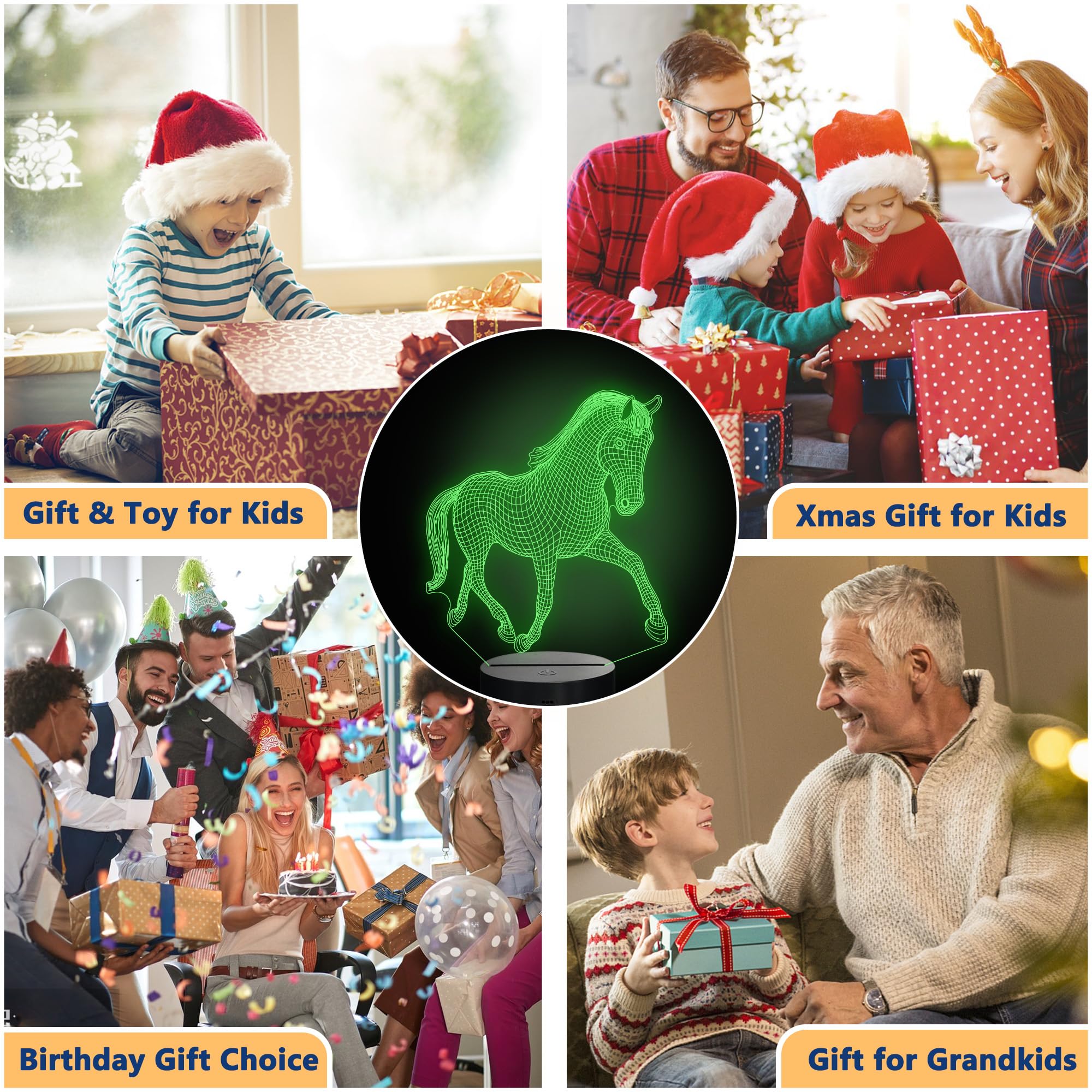 Okiyid Horse Gifts For Girl, 3D Illusion Lamp, 3D Horse Night Light With 16 Colors, Remote And Touch Control, Horses Decor For Kids Room, Girls Birthday Gifts