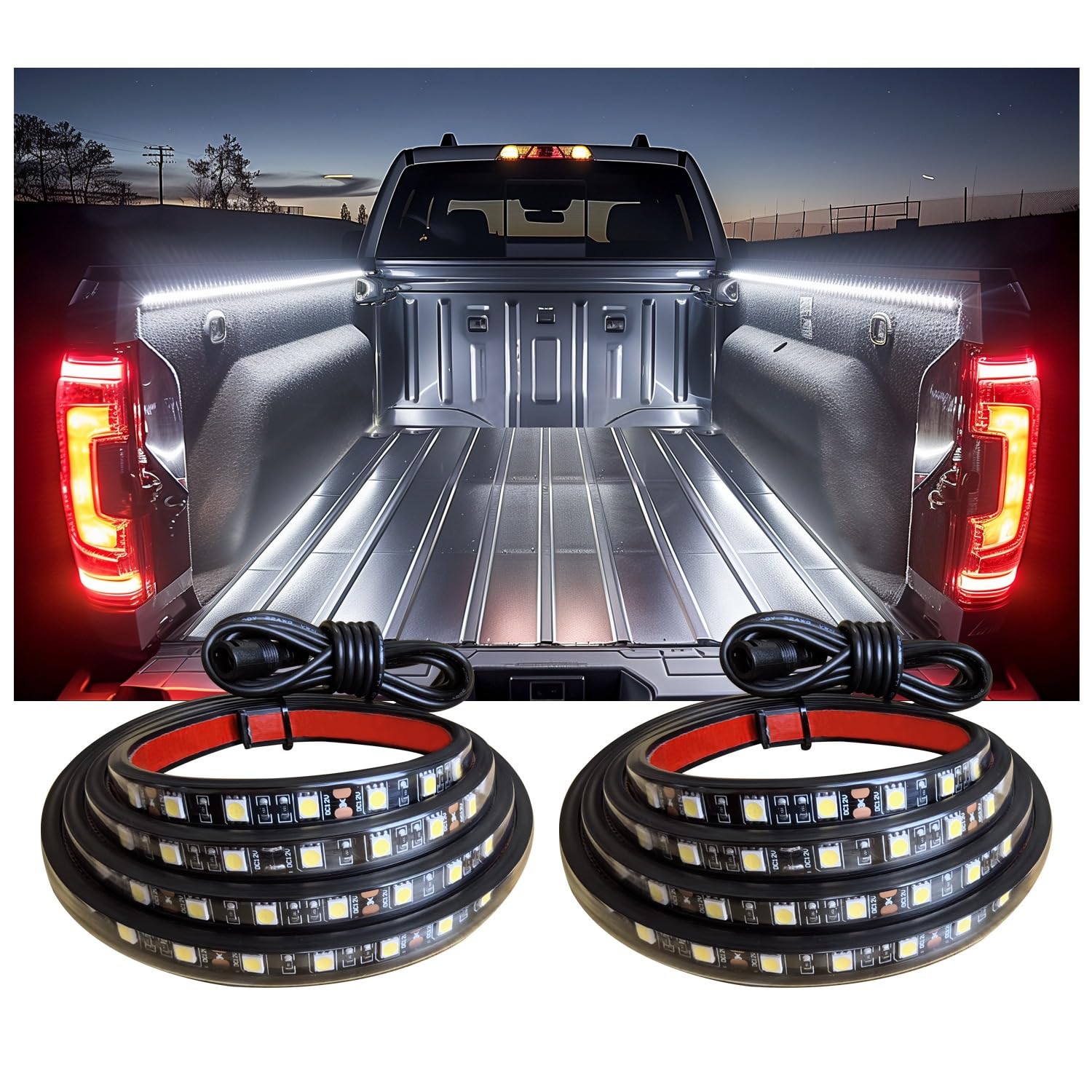 AUTUNEER LED Truck Bed Lights, 60 Inch Waterproof Bar, 2PCS White 5050 Light Strip, Model YHH-SMD5050-60*2PCS