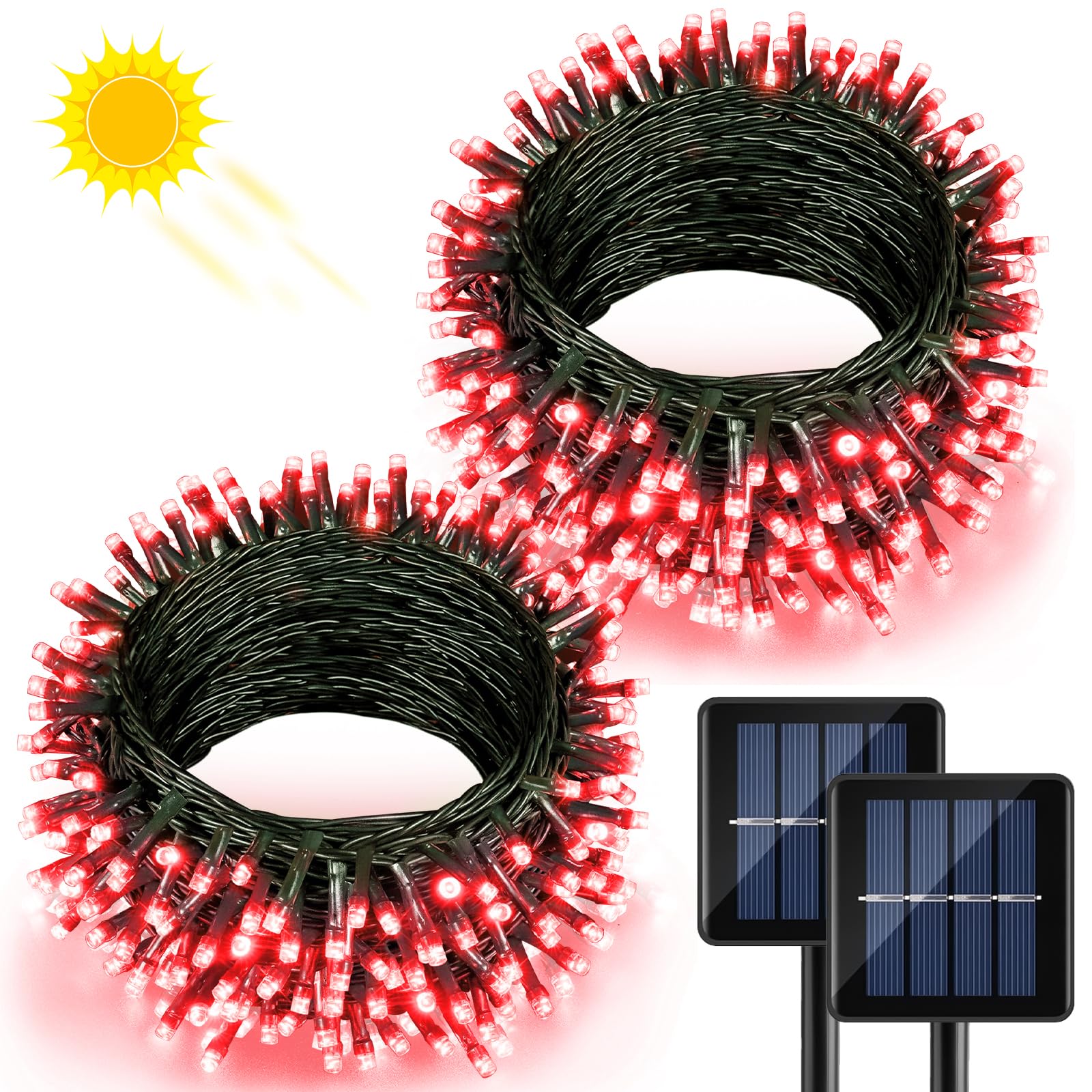 2 Pack Solar String Lights Outdoor Waterproof, 158FT 480 LED String Lights for Outside, 8 Modes Fairy Twinkle Lights for Home Ba