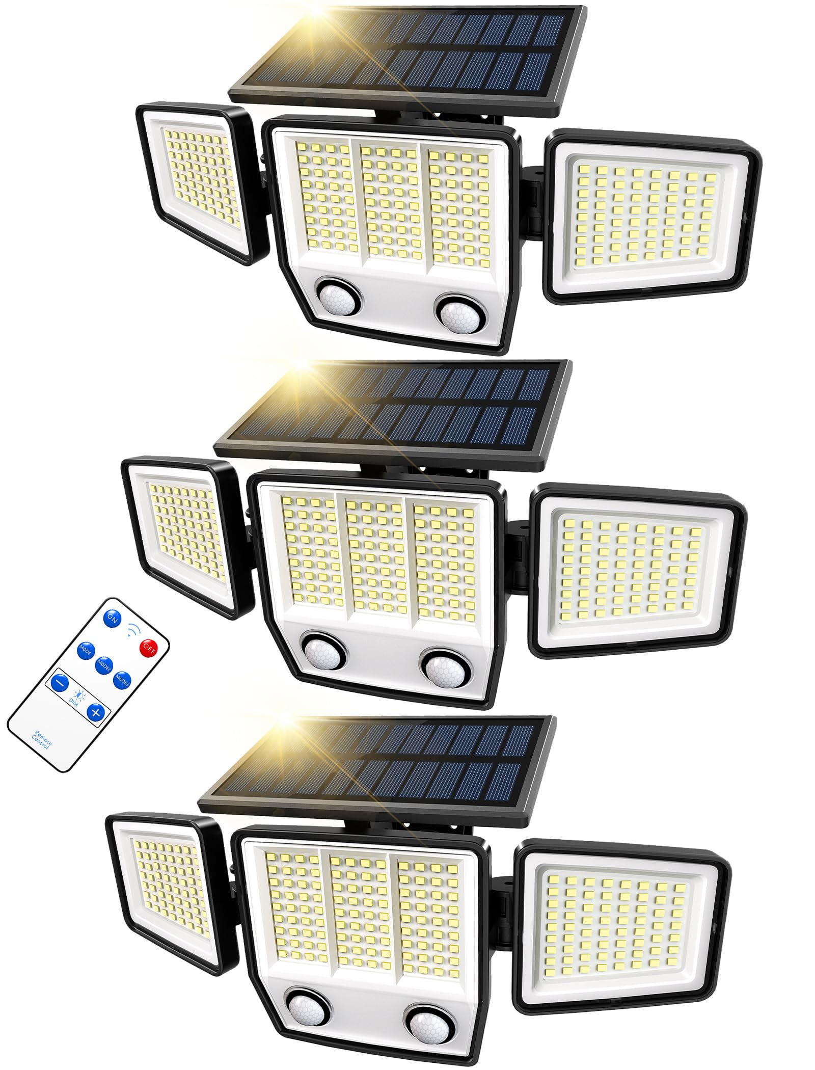 Solar Motion Sensor Outdoor Lights Waterproof - 3000LM 3 Modes Security Lights Outdoor 270 Illumination IP65 LED Solar Flood Wal