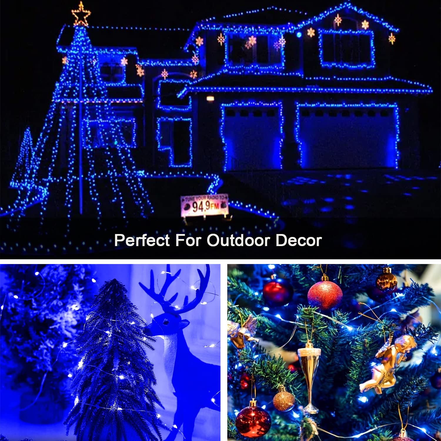Albelt 4-Pack 33FT 100 LED Fairy Lights, Battery Operated with Remote & Timer, Waterproof Twinkle Lights, Blue, Model: sliver100-4pk