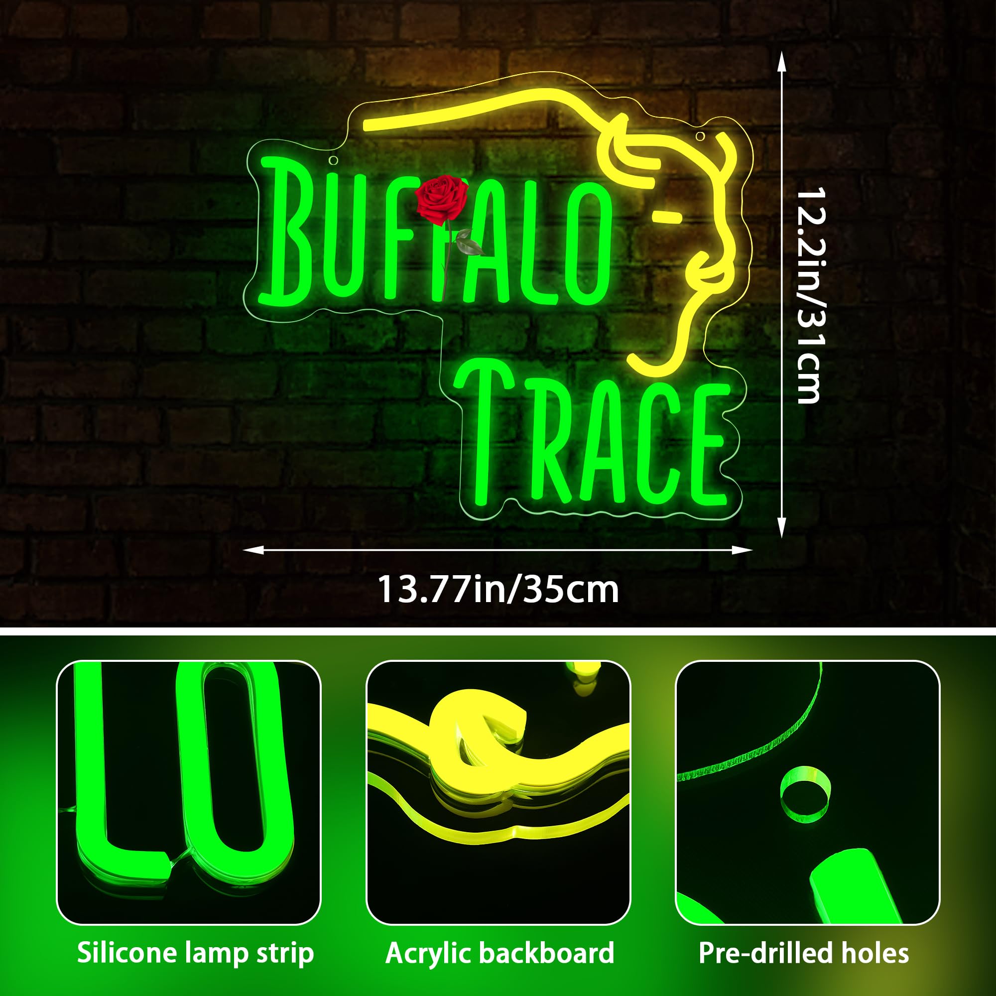 Whisky Neon Sign For Wall Decor Whisky Neon Light For Man Cave Dimmible Led Light Up Sign For Bar Pub Restaurant Office Birthday Fathers Day Gift For Men Art Size13.3 * 14.1In(P062)