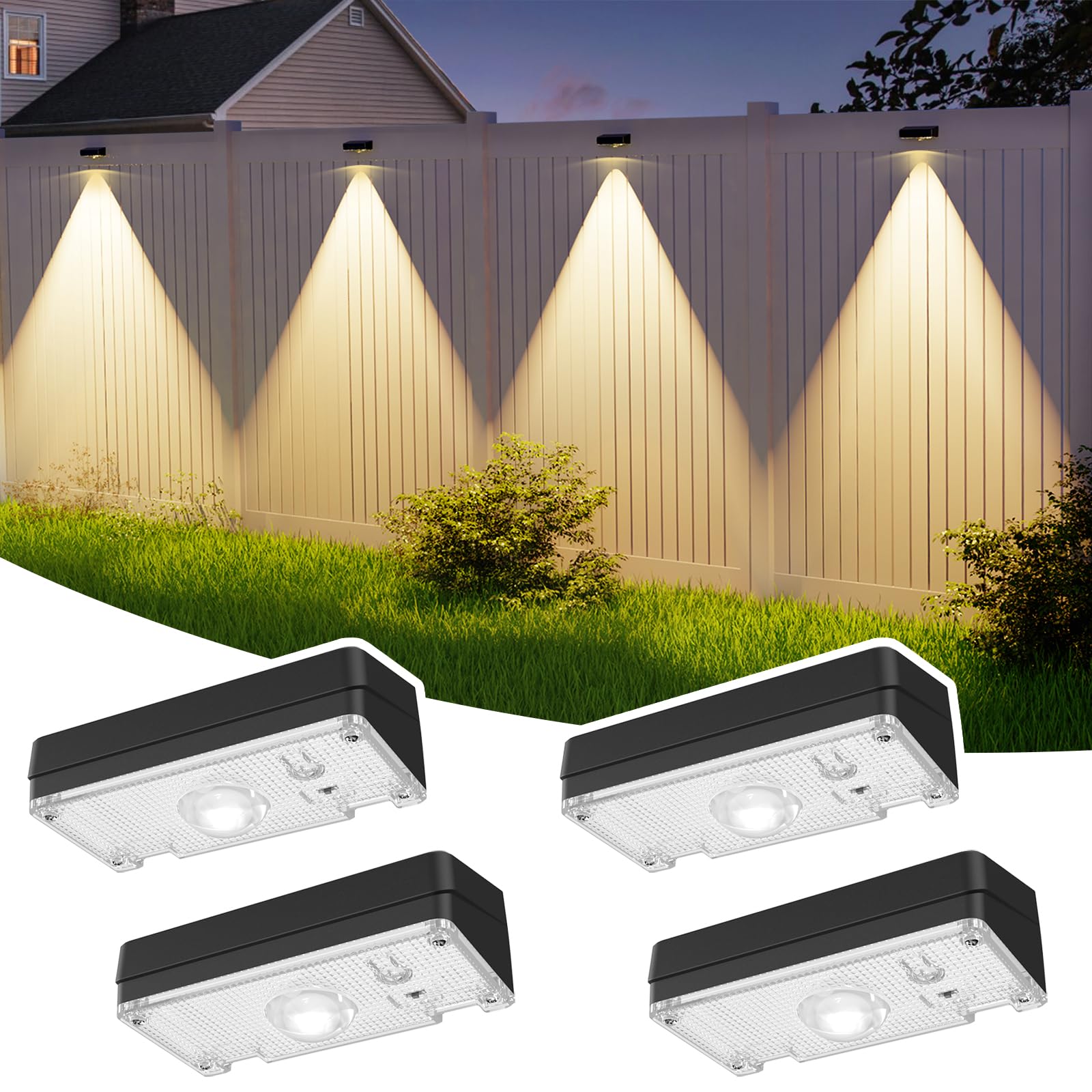 ZCXLIGHT Solar Fence Lights Fence Lights Solar Powered Waterproof IP65 Multicolor Led 12 Fixed Colors &RGB Color Changing for Pool  Deck  Patio  Porch  Stairs  Holiday-4pack